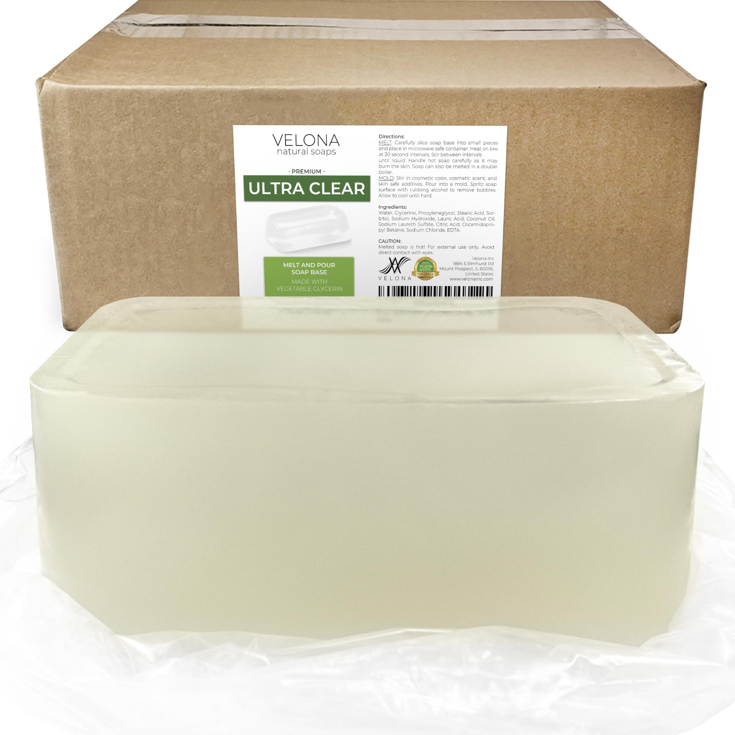 Velona 25 LB Ultra Clear Glycerin Soap Base - Bulk Melt & Pour Soap Making Supplies | Natural Transparent Bar for DIY Soap Crafting | Perfect for Homemade Soaps, Bath Bombs & Gift Making