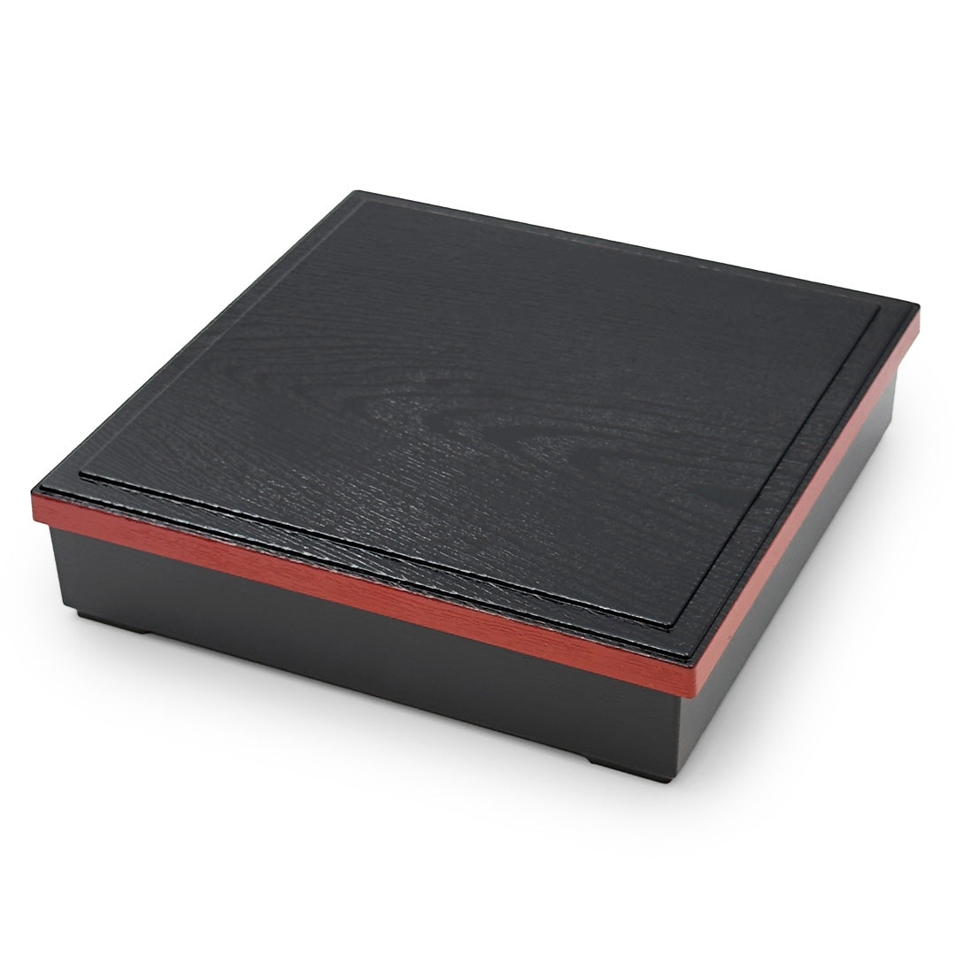 Premium Black Square Shokado Bento Box with Elegant Red Trim - 9.96 x 9.96 Inches - Perfect for Japanese Lunch, Meal Prep, Office & School Lunches, Picnics & Travel