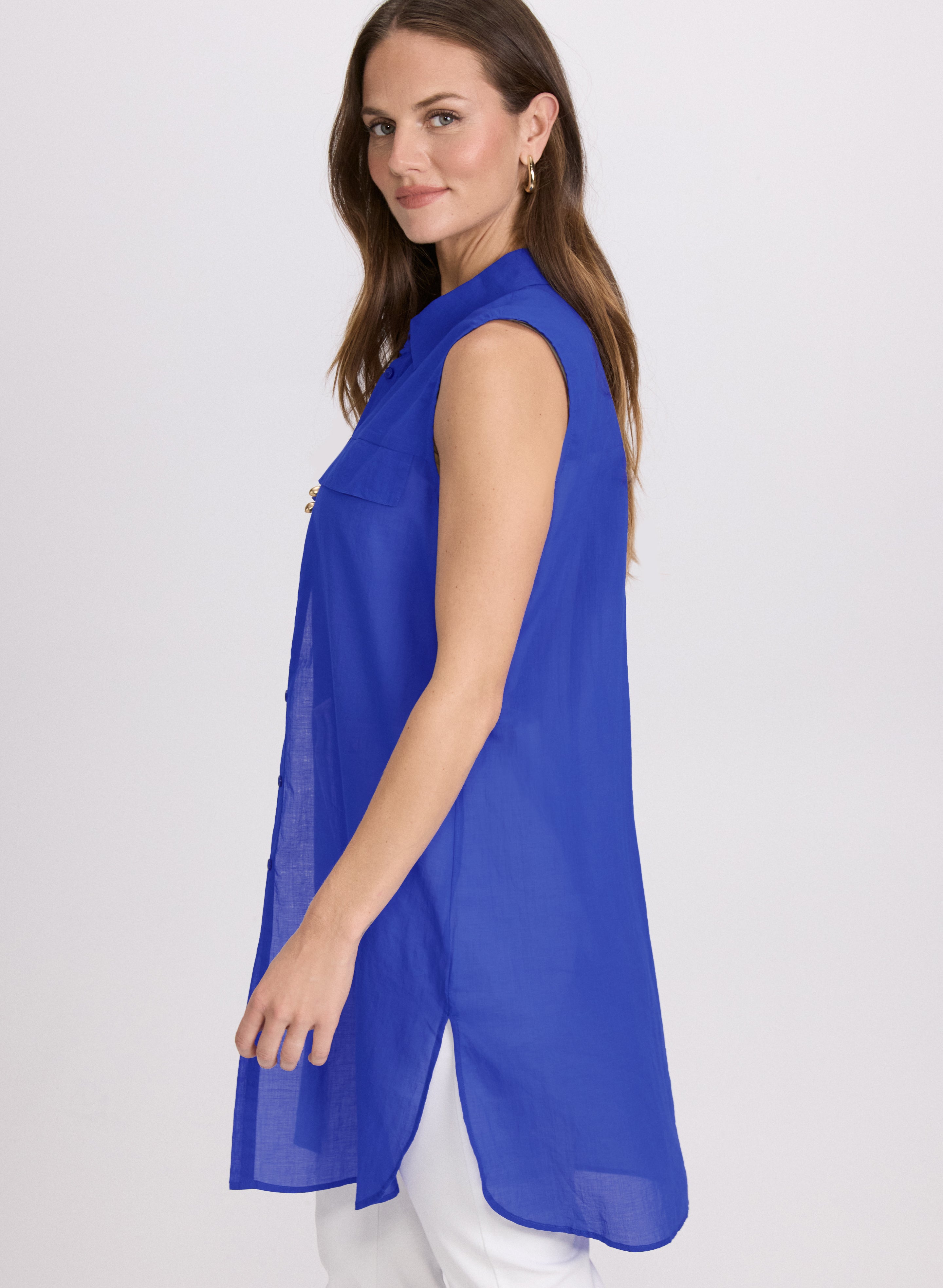 Women's Button Down Cotton Voile Blouse - Soft & Breathable Casual Shirt for Work, Office & Everyday Wear