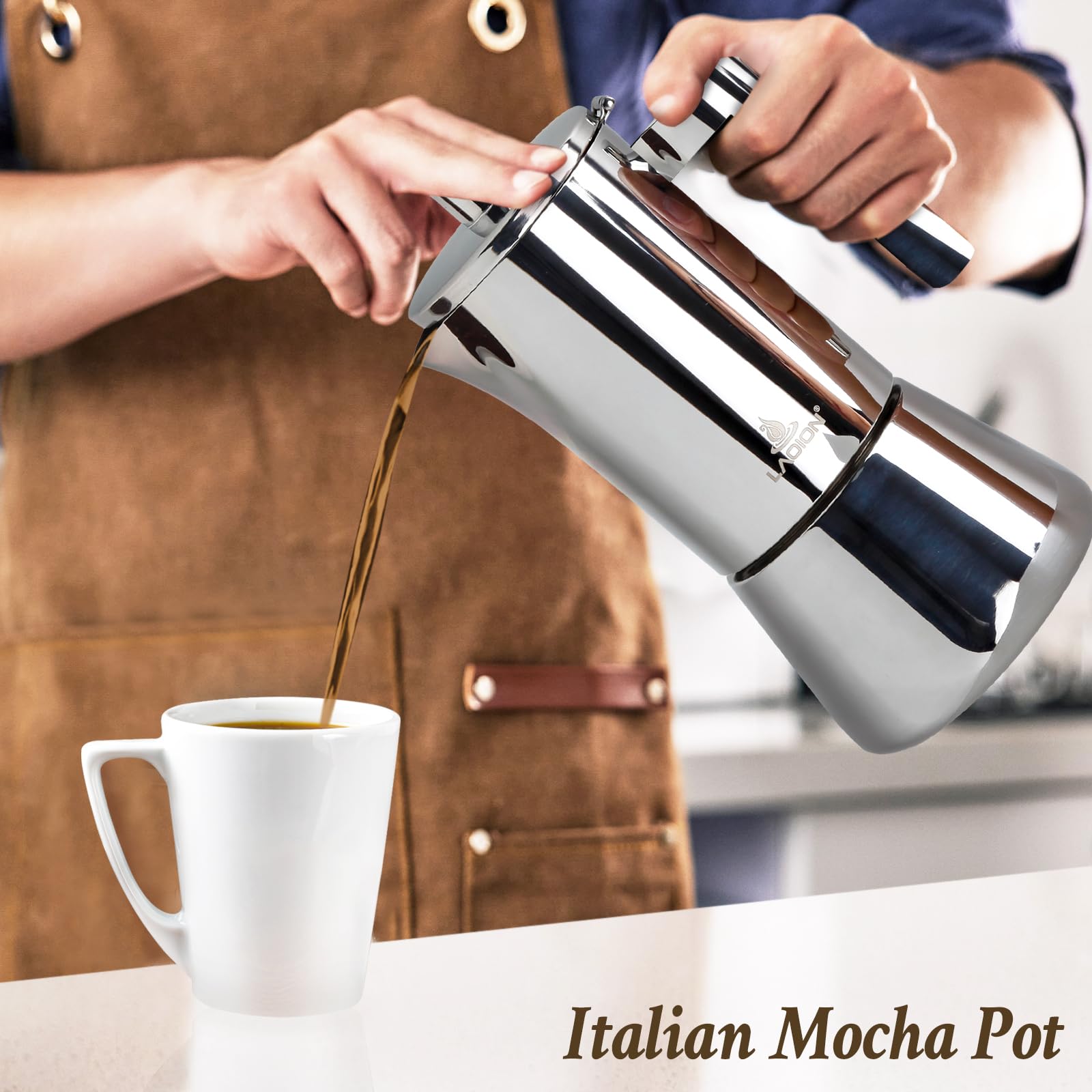 Stainless Steel Stovetop Espresso Maker - 6 Cup 10oz Moka Pot for Cuban & Italian Coffee | Induction Compatible | Perfect for Home, Travel & Camping | Great Coffee Gift for Men & Women