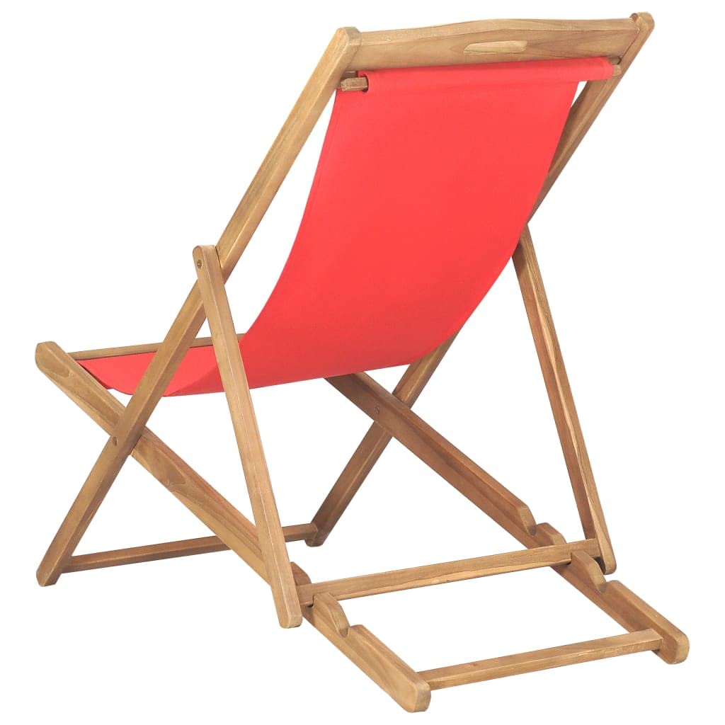 Premium Folding Beach Chair - Solid Teak Wood Construction in Classic Red - Perfect for Dining Room, Modern Kitchen, Living Room, Garden, Indoor & Outdoor Use - Ideal for Beach Trips, Picnics, Camping & Patio Relaxation