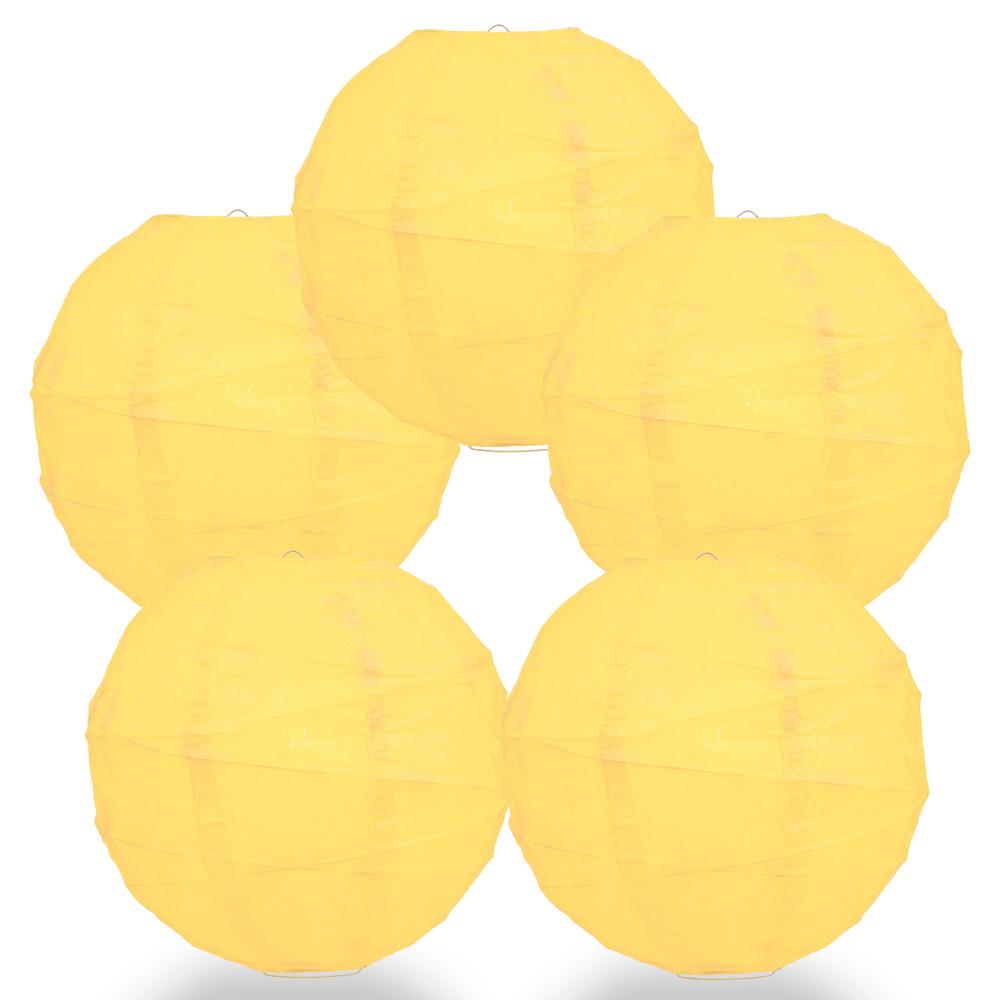 5 Pack 12 Inch Lemon Yellow Free Style Ribbing Hanging Paper Lanterns - Perfect for Party Decorations, Weddings, and Home Festive Lighting