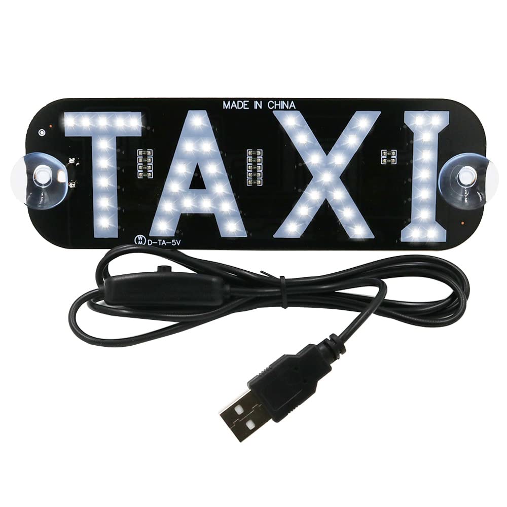 YSY White LED Taxi Light Sign for Car Window - 12V DC Charger & USB Switch - Flashing Hook Decor for Taxi, Uber, Lyft Drivers - Perfect for Night Shifts & Ride-Hailing Services
