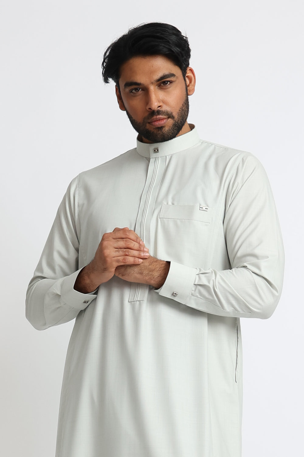Premium J119 Mystic Grey Collar Thobe for Men - Elegant Islamic Robe with Comfortable Fit - Perfect for Prayer, Eid Celebrations & Special Occasions