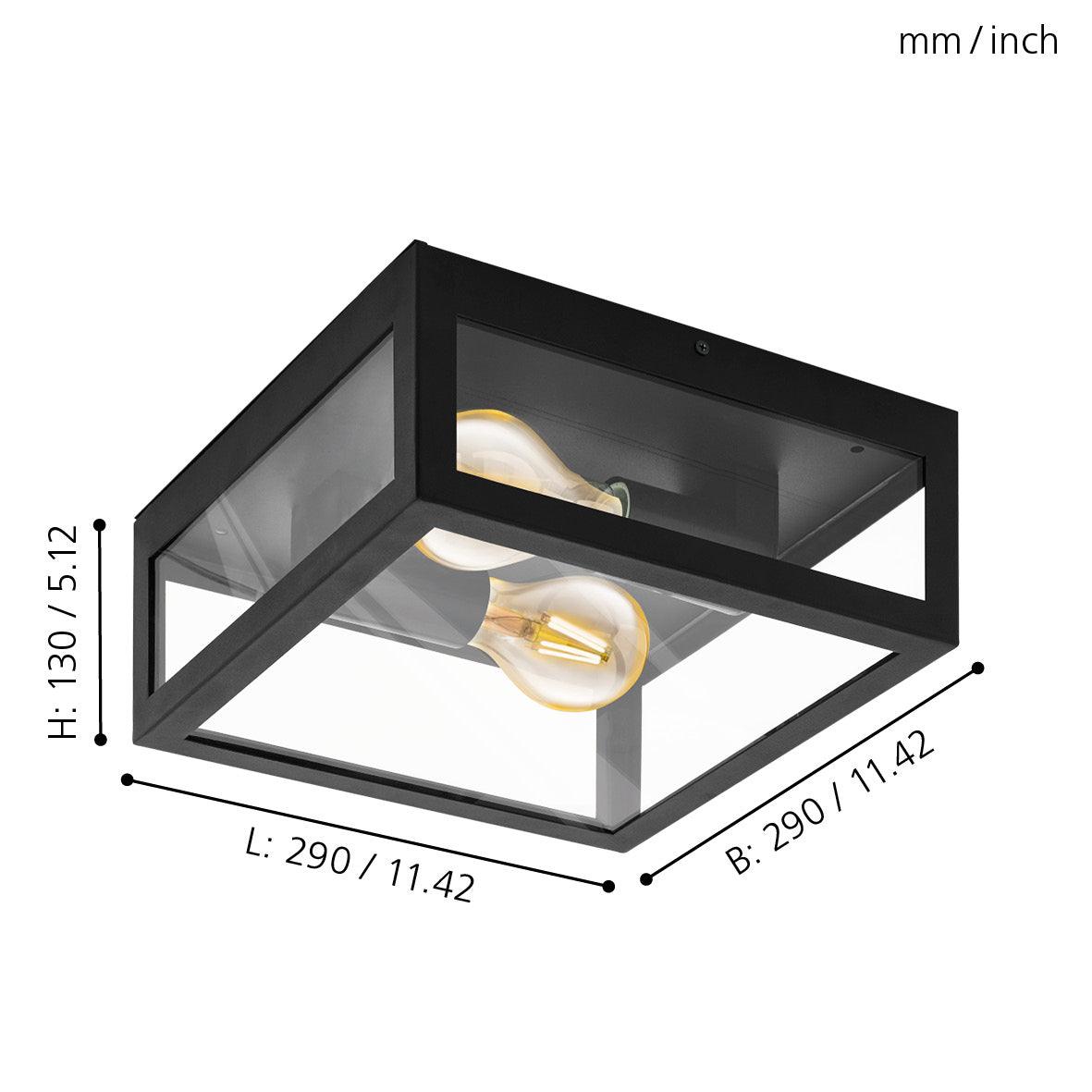 Eglo Alamonte 1 IP44 Black Metal Framed 2-Light Outdoor Wall Sconce - Weatherproof Exterior Lighting for Porch, Patio, and Garage Entryway