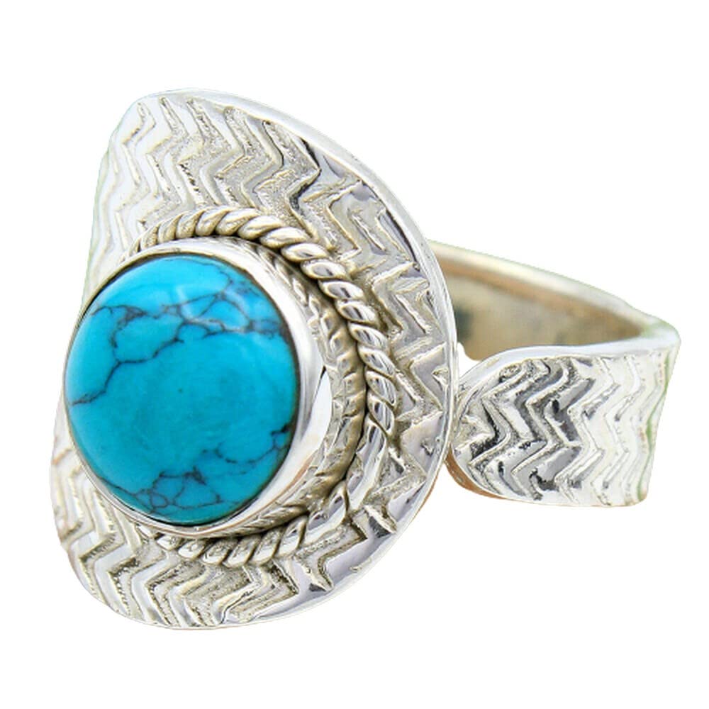 925 Sterling Silver Turquoise Rings for Women – Handmade Bezel Set Round Gemstone Bridesmaid Jewelry with Textured Design | Perfect for Weddings, Parties & Everyday Elegant Wear