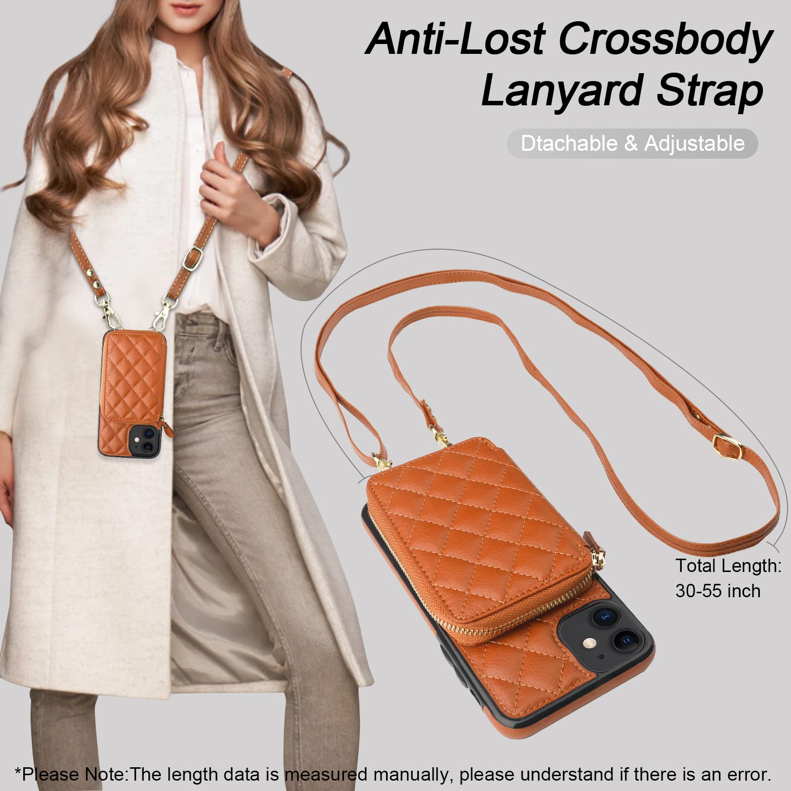 RFID Blocking PU Leather Crossbody Wallet Case for iPhone 11 - Zipper Handbag Purse with Card Slots, Kickstand & Wrist Strap (6.1 Inch, Brown) | Perfect for Travel, Shopping & Everyday Use