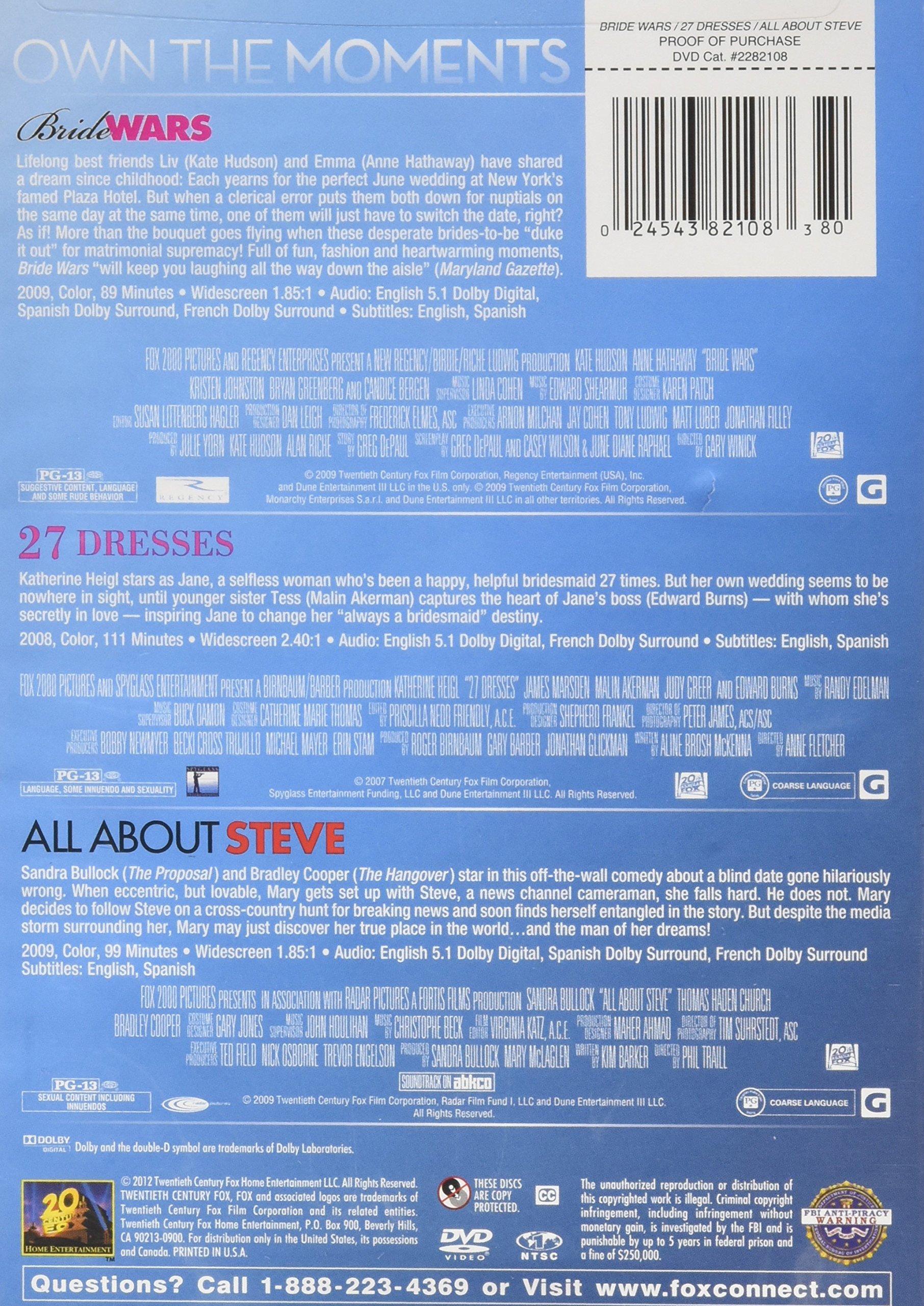 Bride Wars DVD | 27 Dresses Movie | All About Steve Film - Romantic Comedy Collection for Movie Nights & Girls' Night In