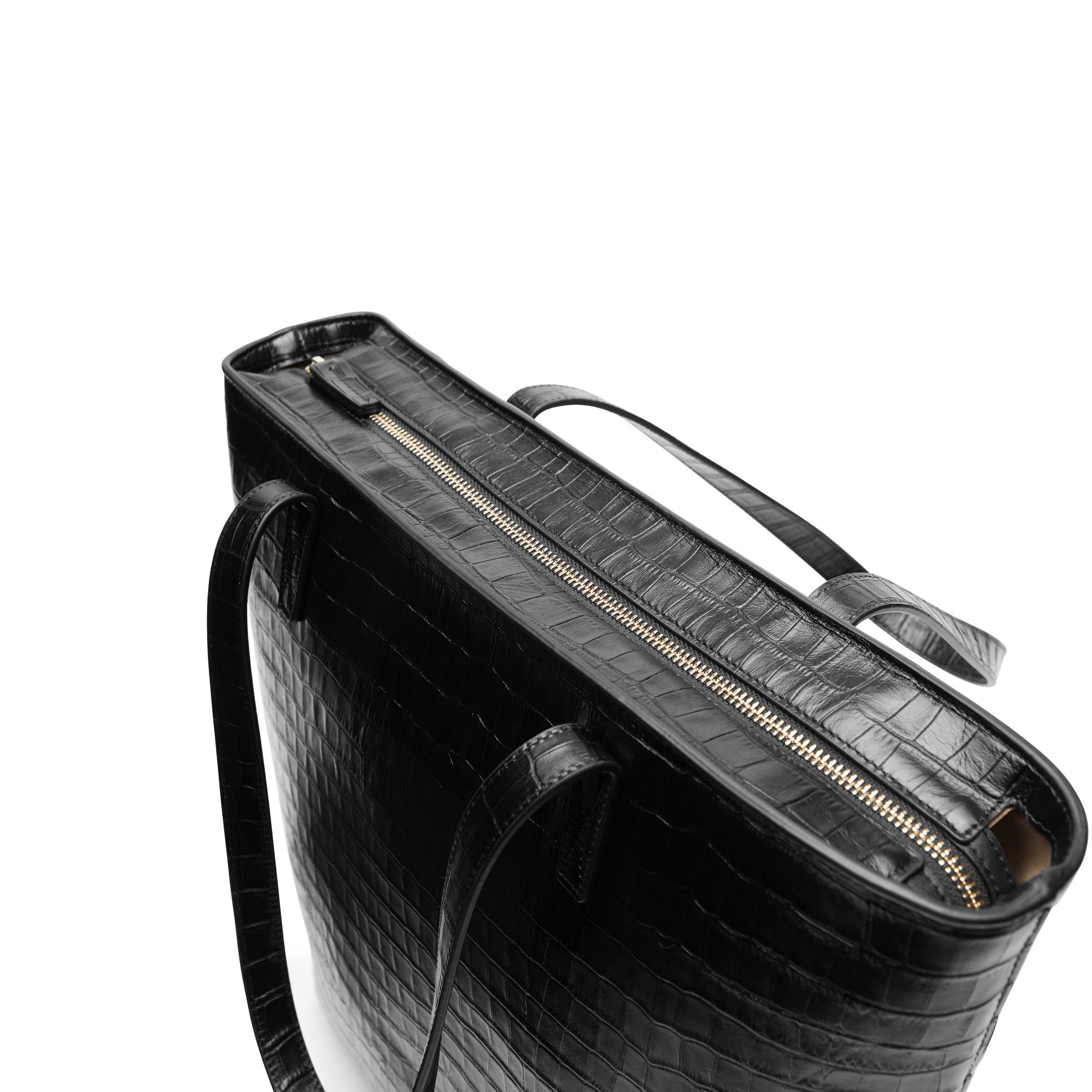 Alex Vertical Work Tote Bag - Black Crocodile Embossed Leather for Women | Professional Office Bag, Business Commuter & Travel Laptop Tote
