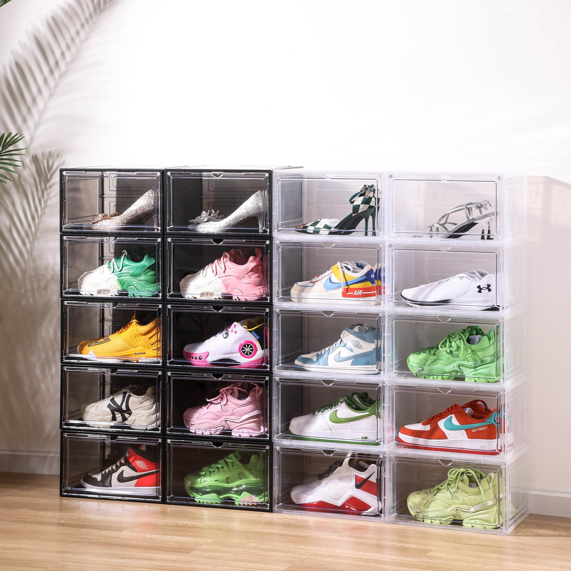 Attelite 8 Pack Clear Plastic Stackable Shoe Storage Boxes with Magnetic Door - Large Sneaker Display Organizer Containers for Closet, Easy Assembly - Perfect for Sneaker Collection & Home Organization