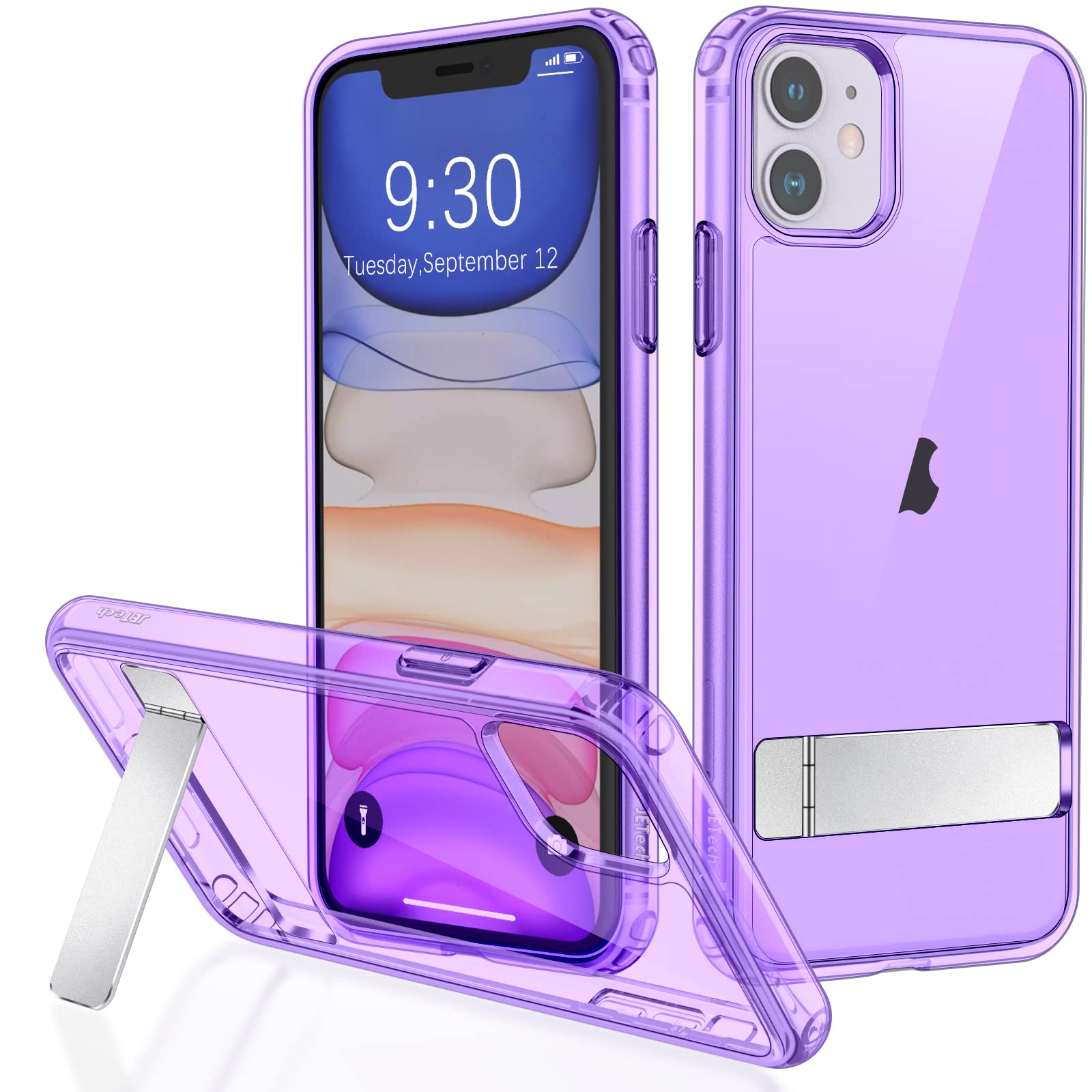 JETech iPhone 11 Case 6.1 Inch with 3-Way Metal Kickstand - Slim Shockproof Bumper Cover, Wireless Charging Compatible, Purple | Perfect for Work, Travel & Everyday Protection