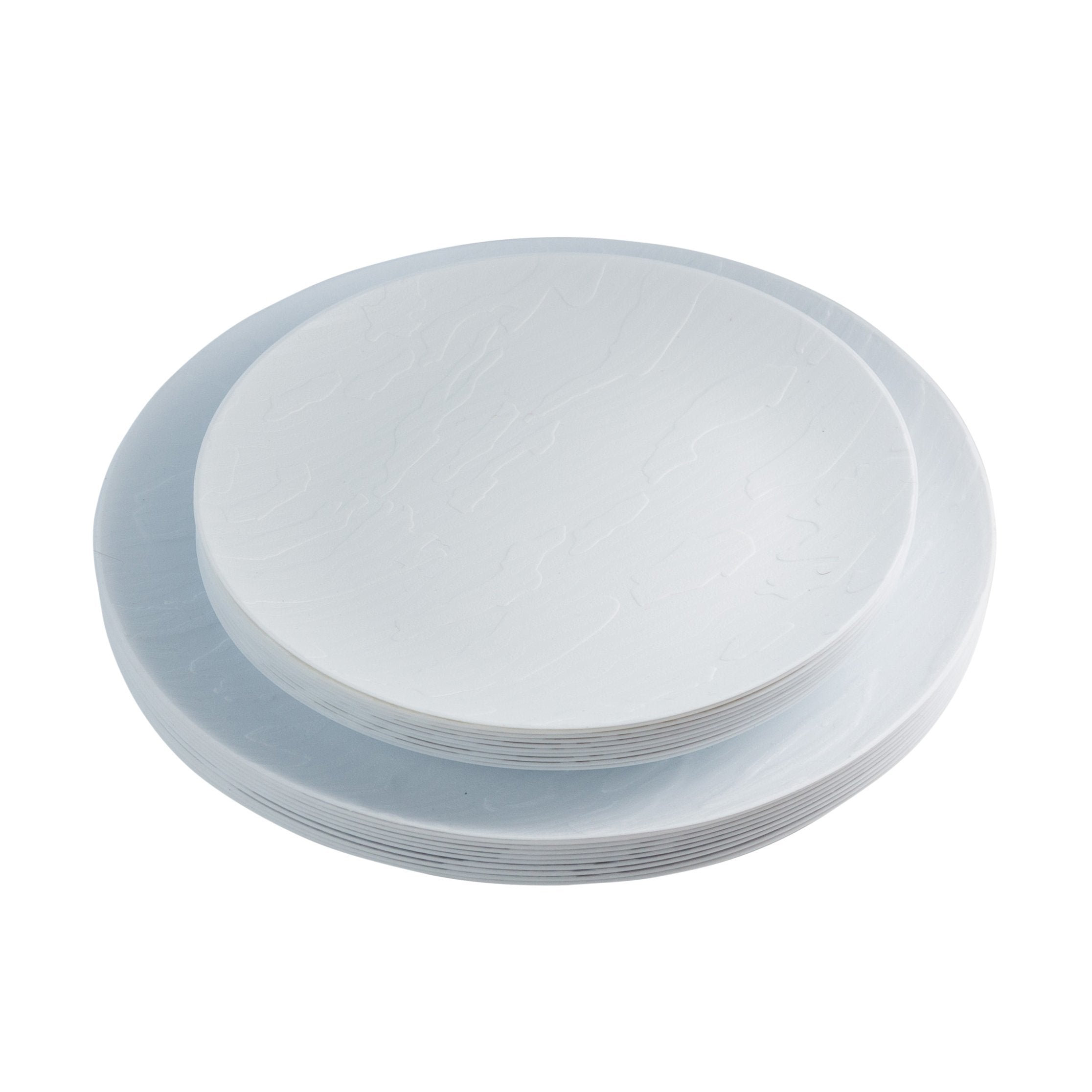 40-Piece White Round Plastic Dinnerware Set - 20 Servings Combo Pack for Parties, Picnics & Events - Durable & Elegant Mahogany Design - Perfect for Outdoor Dining, BBQs & Catering