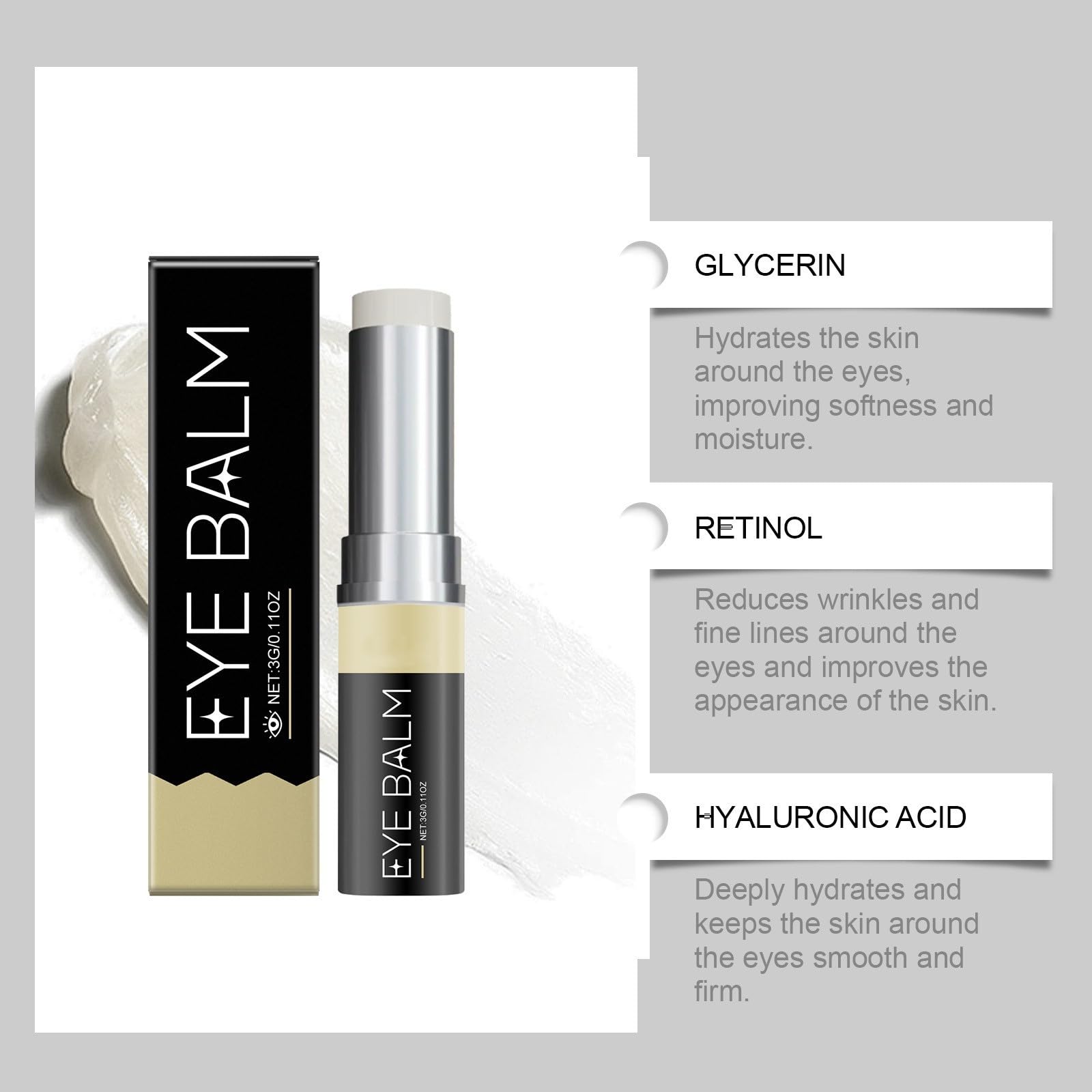 Retinol Eye Stick for Dark Circles & Puffiness - Under Eye Treatment Serum with Anti-Aging Formula - 3 Pack for Dark Circle Removal & Eye Bag Reduction | Perfect for Morning Routine, Travel & Night Skincare