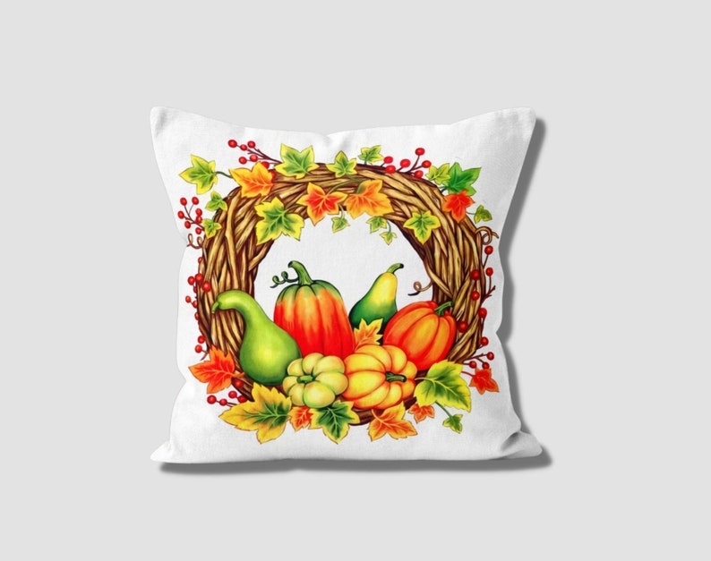 4-Piece Fall Wreath Pillow Cover Set - Autumn Home Decor for Sofa, Couch & Porch - Seasonal Throw Pillow Covers for Thanksgiving & Halloween Decorations