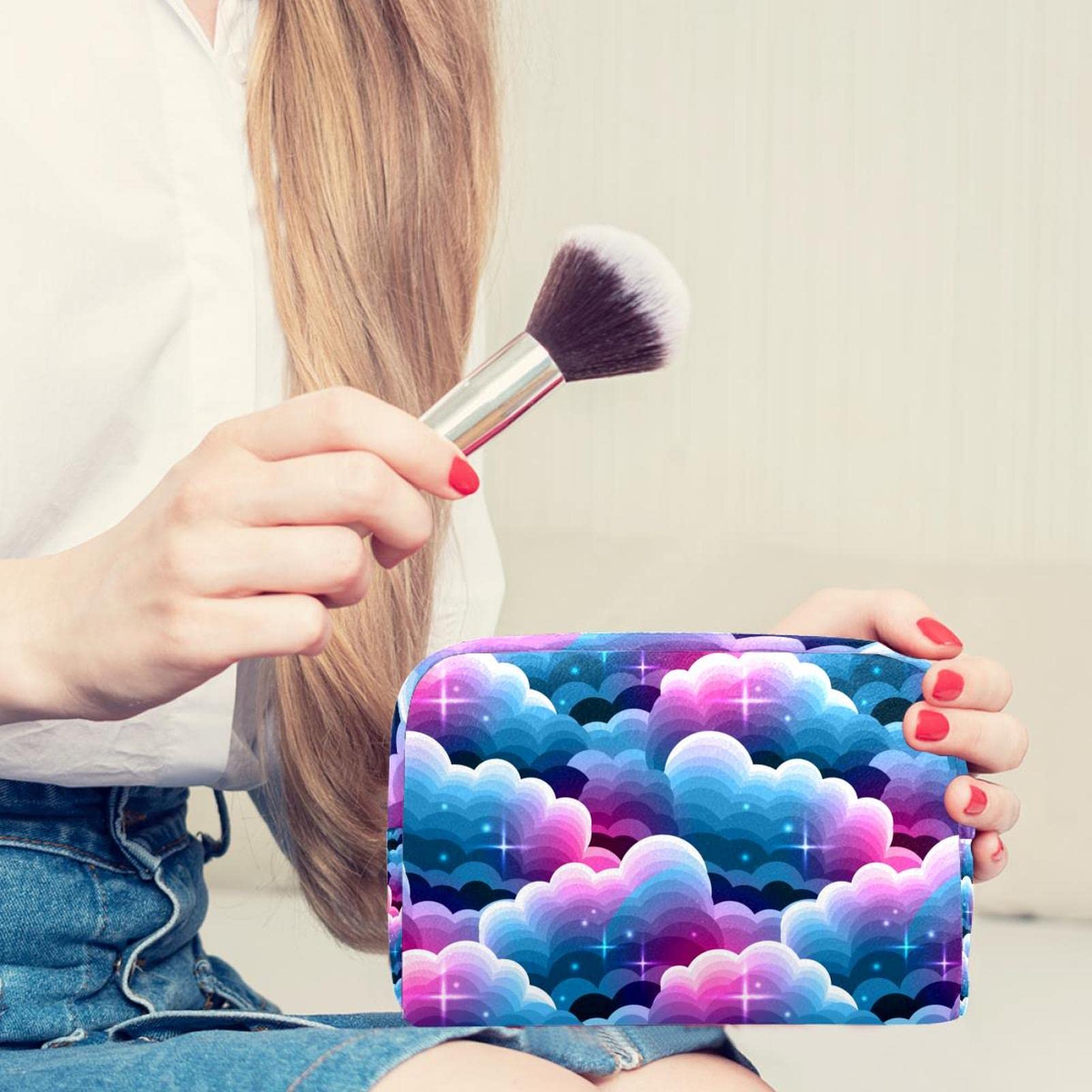 Large Cosmetic Bag for Women - Purple Clouds Travel Makeup Pouch | Perfect for Toiletries & Organizing