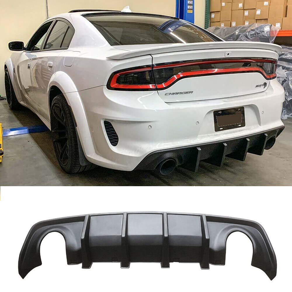 NINTE Rear Diffuser for 2020-2021 Dodge Charger SRT Hellcat Widebody - Unpainted Matte Black Lower Bumper Shark Fin Spoiler Lip | Enhances Aerodynamics & Aggressive Styling for Street Racing & Car Shows