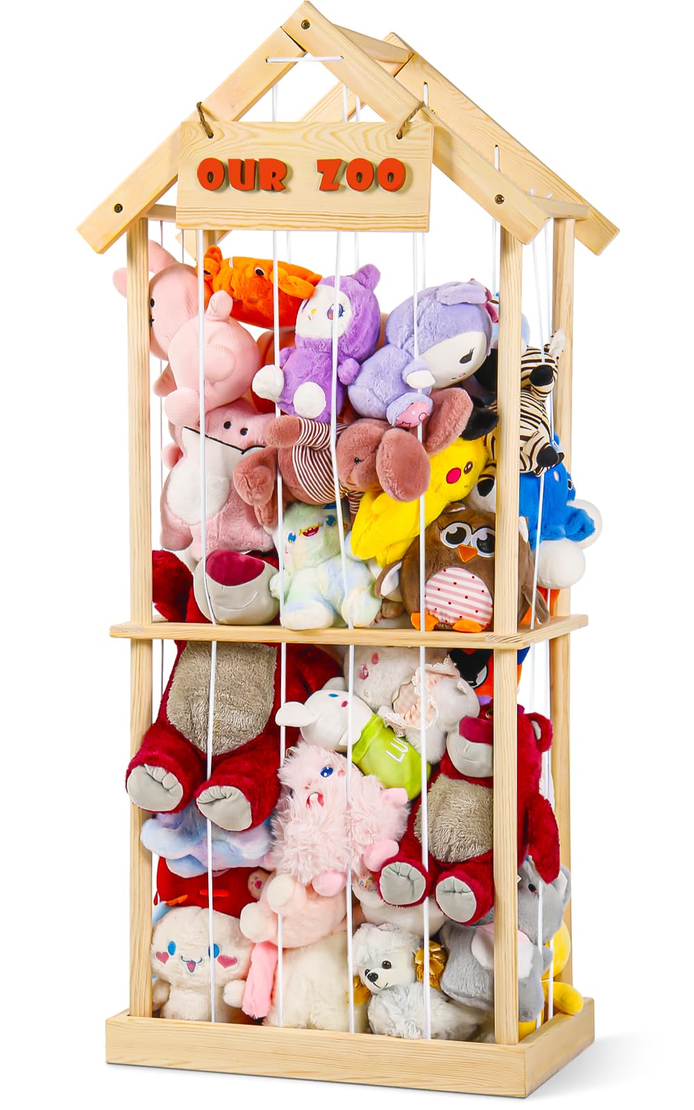 Soft Toy Storage Organizer - Wooden Stuffed Animal Zoo Cage for Nursery & Playroom | Plush Toy Holder for Kids' Room Organization | Perfect for Stuffed Animal Display & Playroom Storage