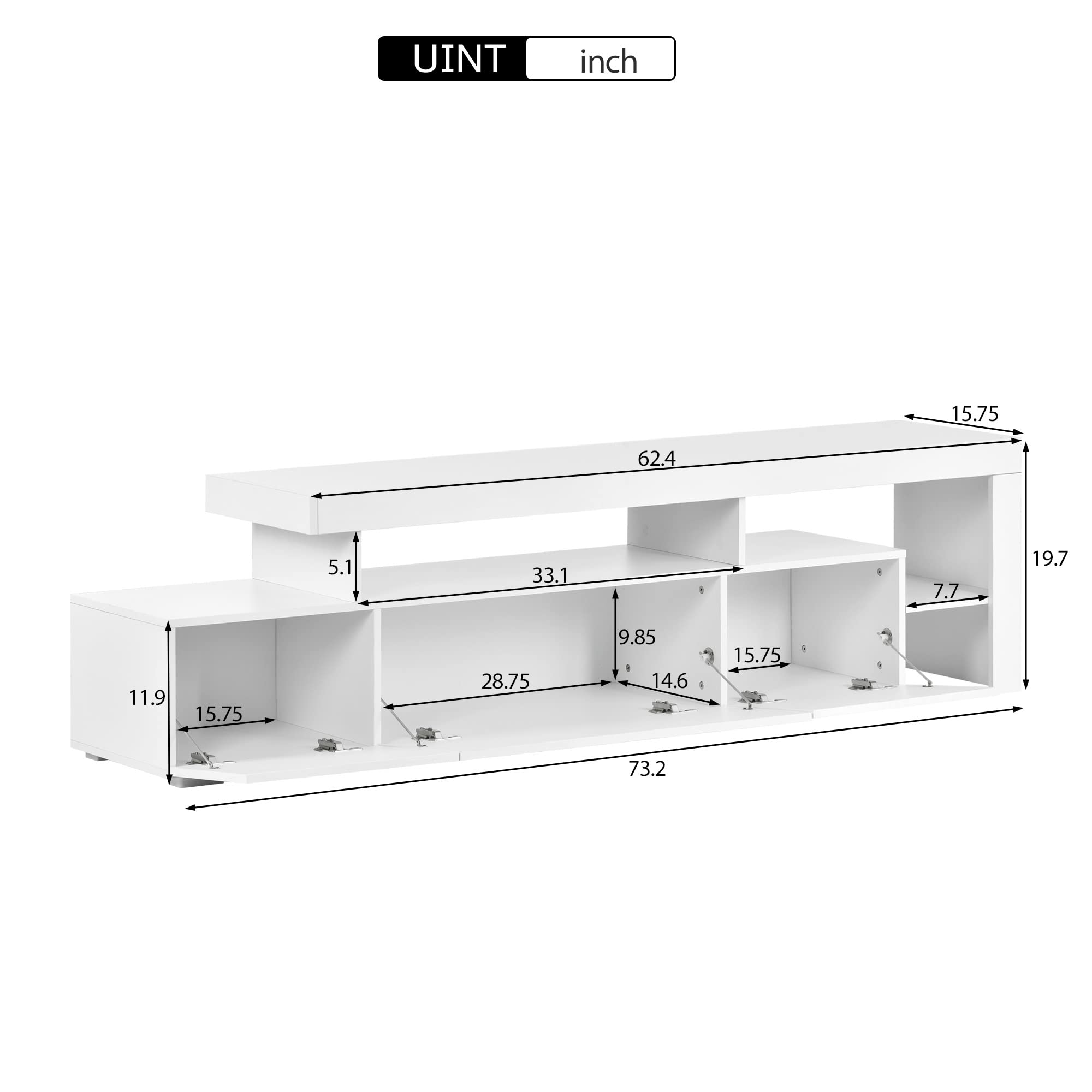 Modern 16-Color LED TV Stand with UV High Gloss Finish & DVD Storage Shelf - Fits Up to 70 Inch TVs (White Particle Board) - Perfect for Living Room Entertainment Centers & Home Theater Setups