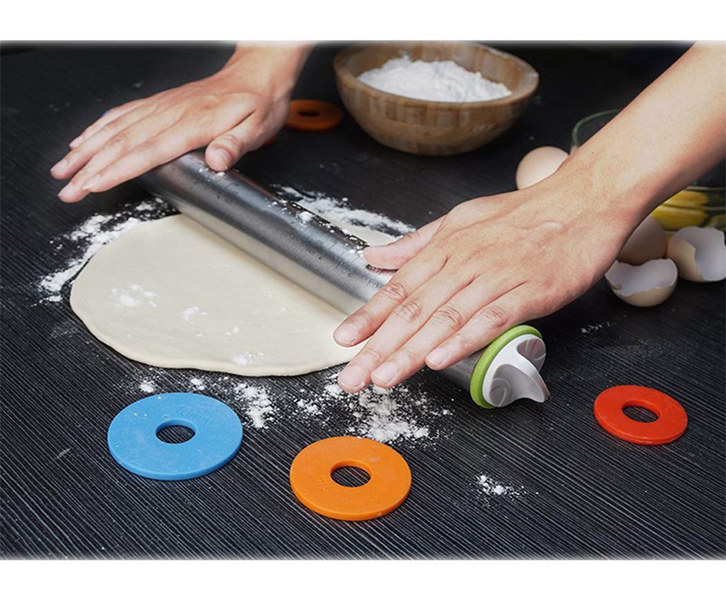 17 Inch Adjustable Stainless Steel Rolling Pin with 4 Thickness Rings - Non Stick Dough Roller for Baking Pizza, Pie, Cookies & Pastry | Perfect for Home Bakers & Professional Kitchens