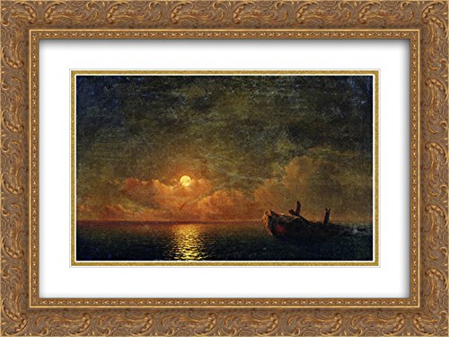 Ivan Aivazovsky Museum Art Print - Moonlit Night Shipwreck 24x18 Inch Gold Ornate Framed Painting with Double Mat - Perfect for Living Room, Bedroom or Office Wall Decor