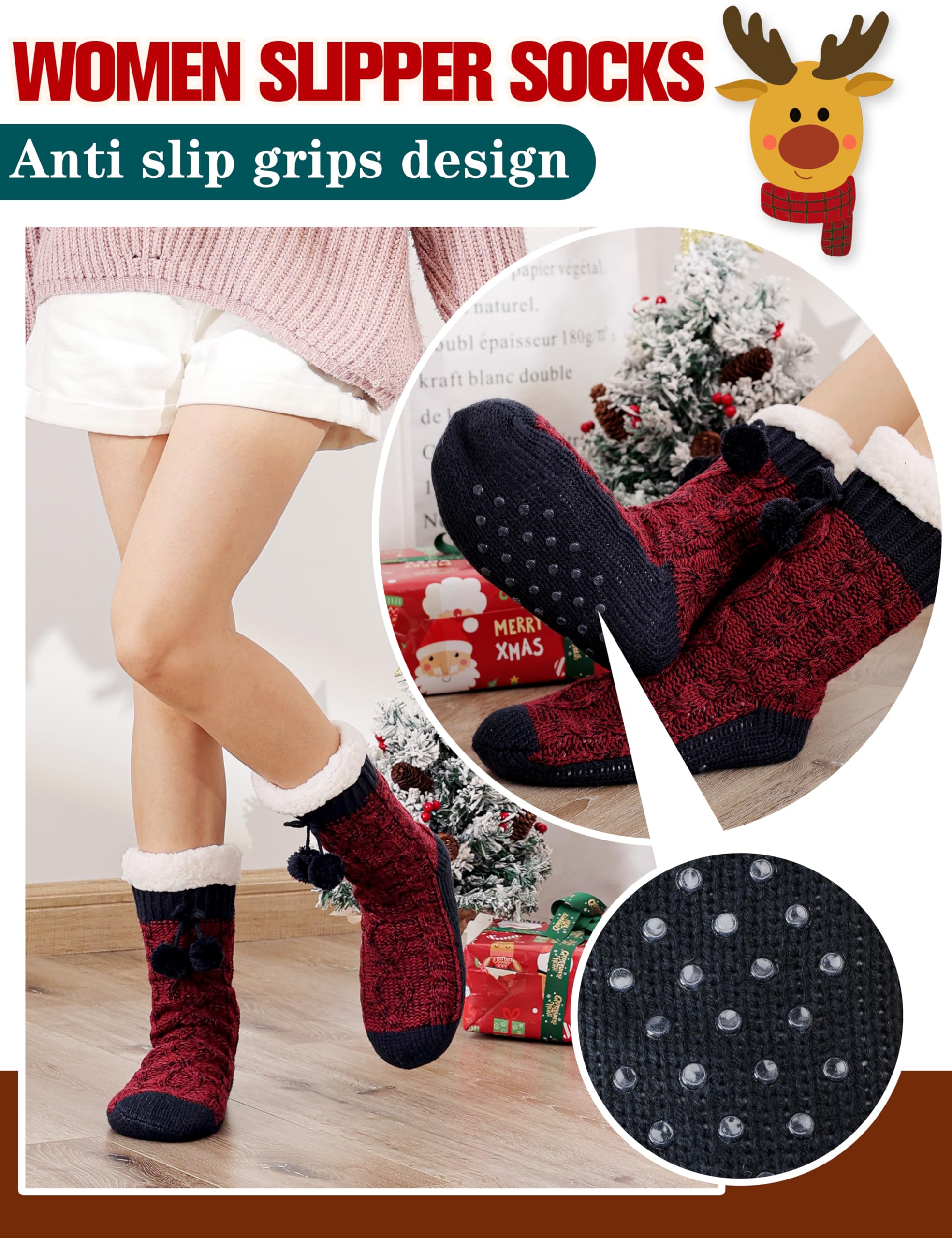 Women's Fuzzy Non-Slip Winter Slipper Socks - Warm Fleece for Home & Cabin