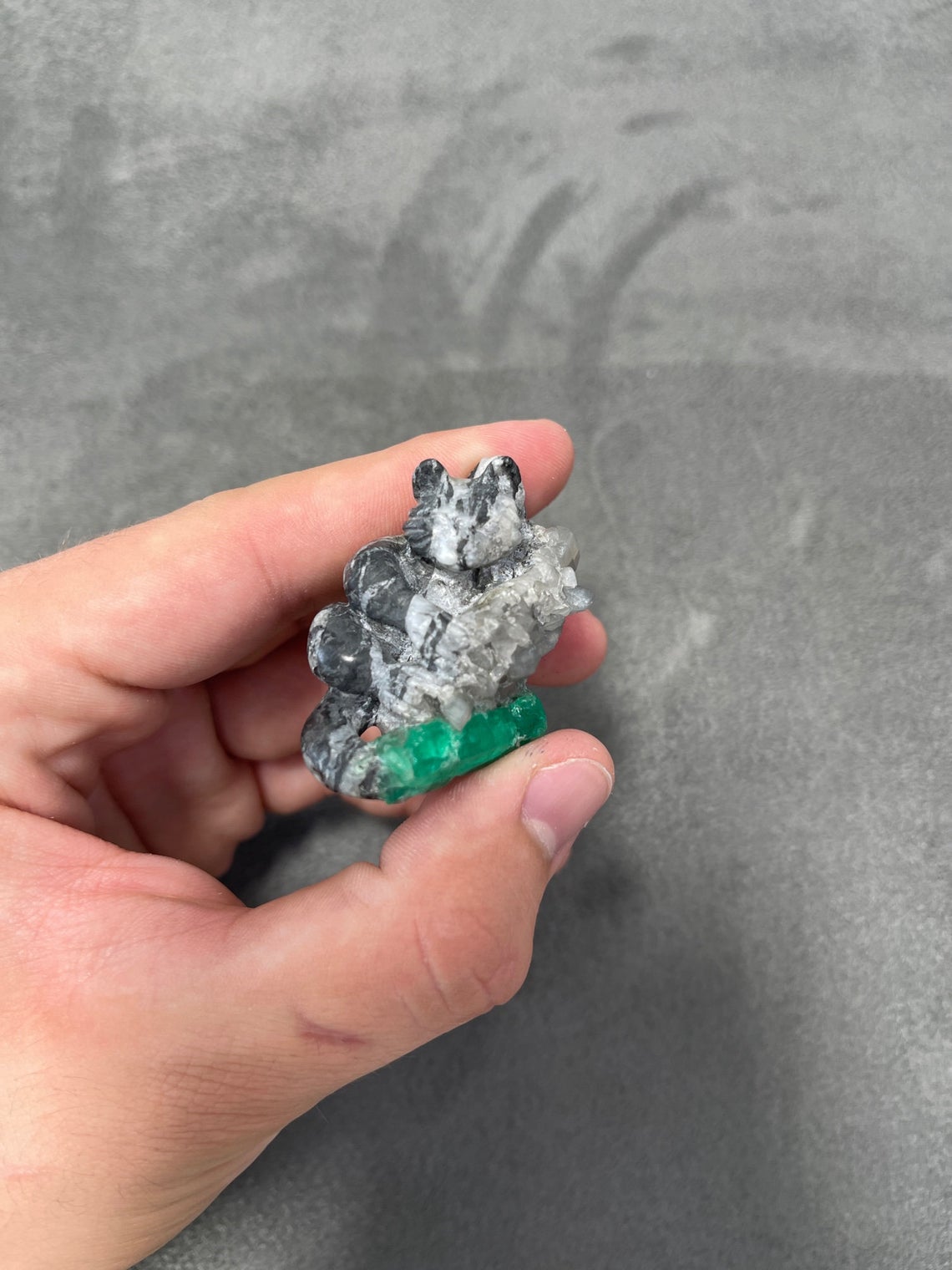Colombian Emerald Red Panda Rough Crystal Sculpture - Handcrafted Gemstone Art for Home Decor, Feng Shui & Collectibles | Perfect Gift for Animal Lovers & Crystal Enthusiasts
