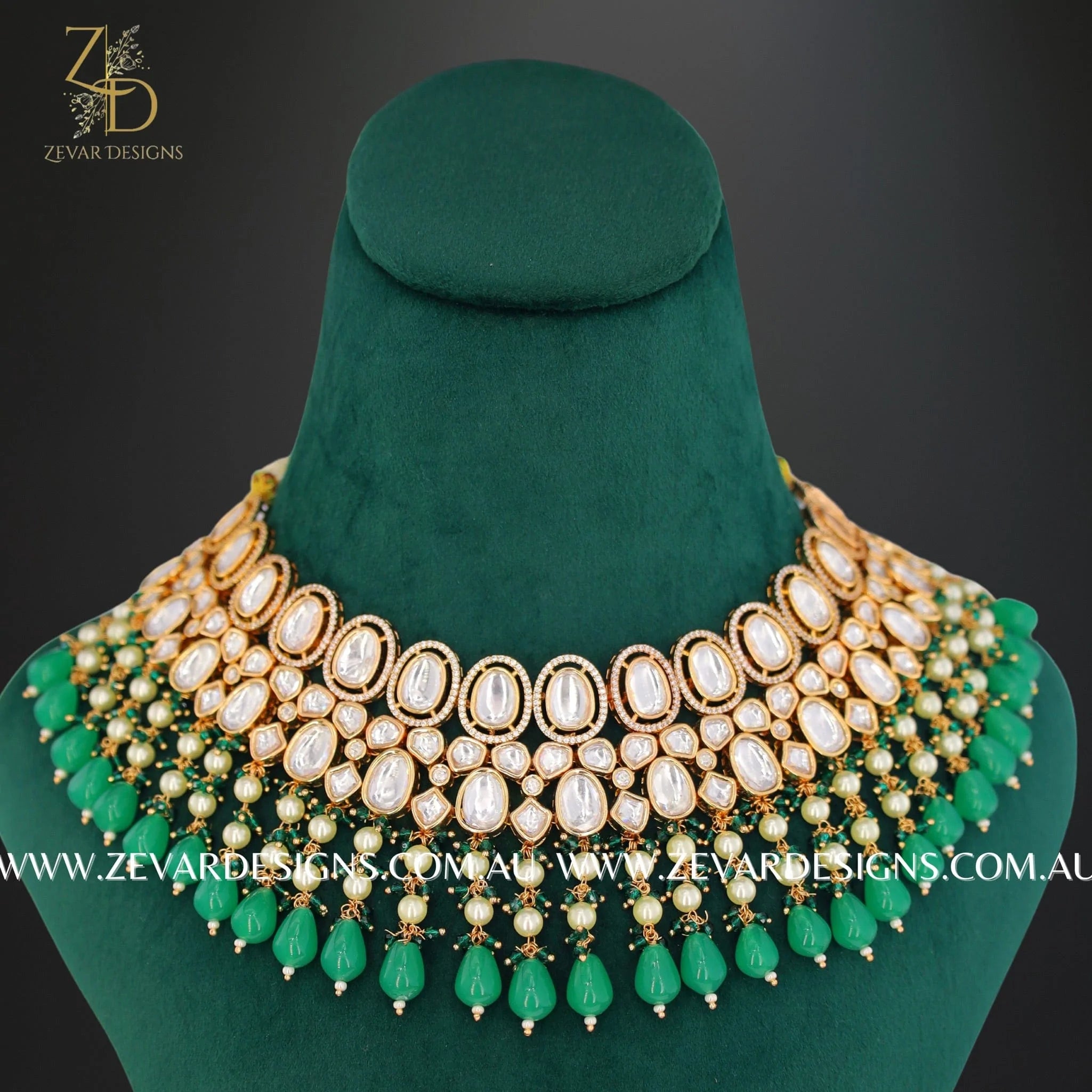 Exquisite Kundan Polki AD Necklace Set with Tikka in Emerald Green for Weddings & Special Occasions | Indian Bridal Jewelry | Handcrafted Ethnic Necklace for Women
