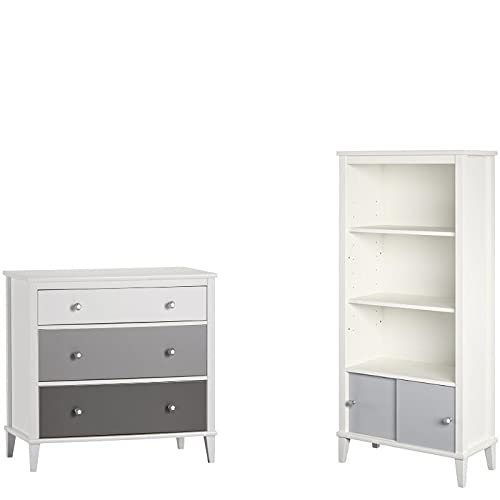 Home Square 2-Piece Gray Bedroom Set with 3-Drawer Dresser & Bookcase - Perfect for Small Spaces & Modern Bedroom Decor
