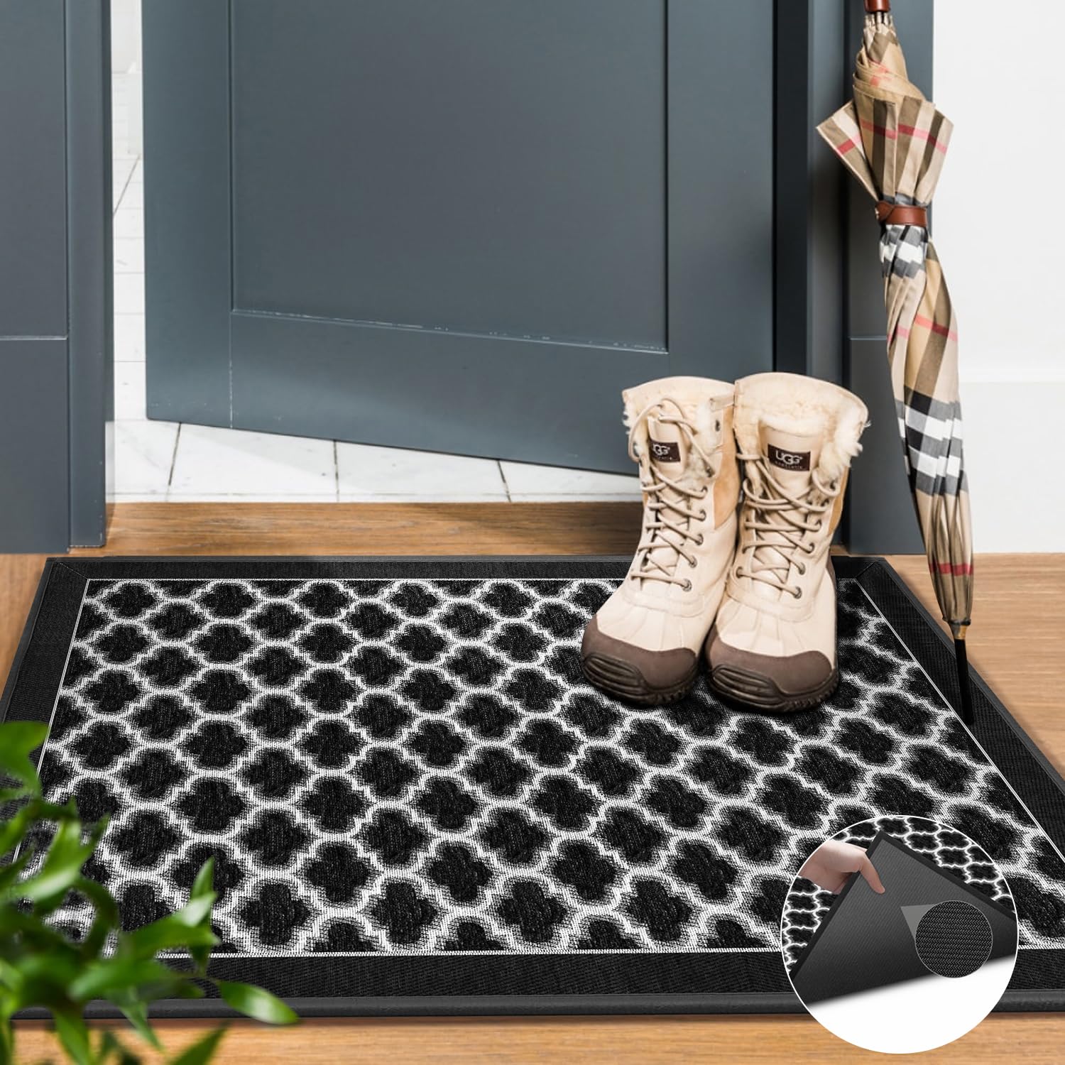 GOYLSER Non-Slip Checkered Doormat 26x36 Inch - Indoor/Outdoor Entryway Rug for Front Door, Farmhouse Style Black Lantern Pattern - Perfect for Home, Apartment, Office & High Traffic Areas