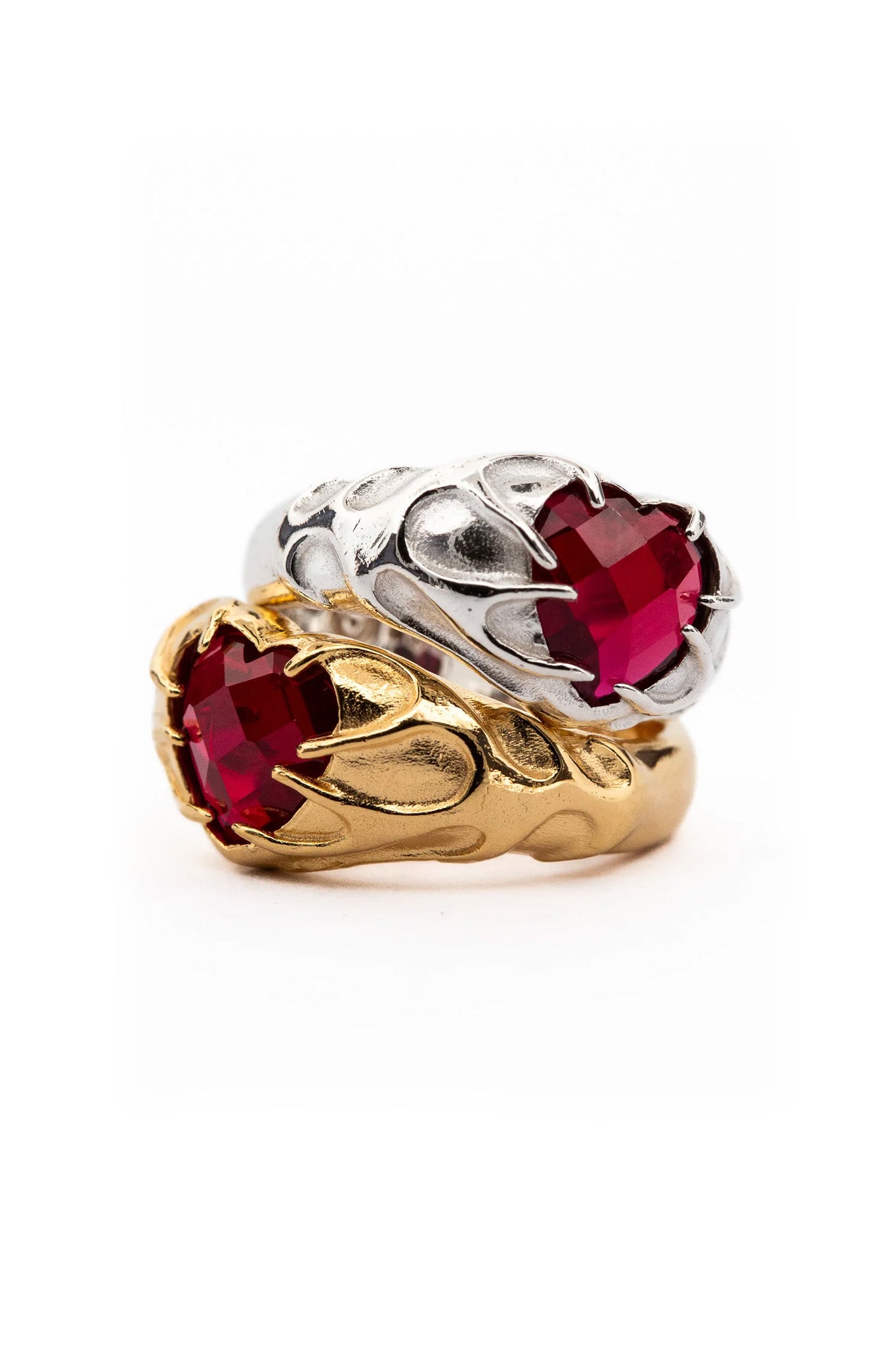 Flaming Heart Signet Ring Set - Sterling Silver & 14K Gold Plated Twin Rings for Couples | Perfect for Valentine's Day Gifts, Anniversary Presents & Romantic Occasions