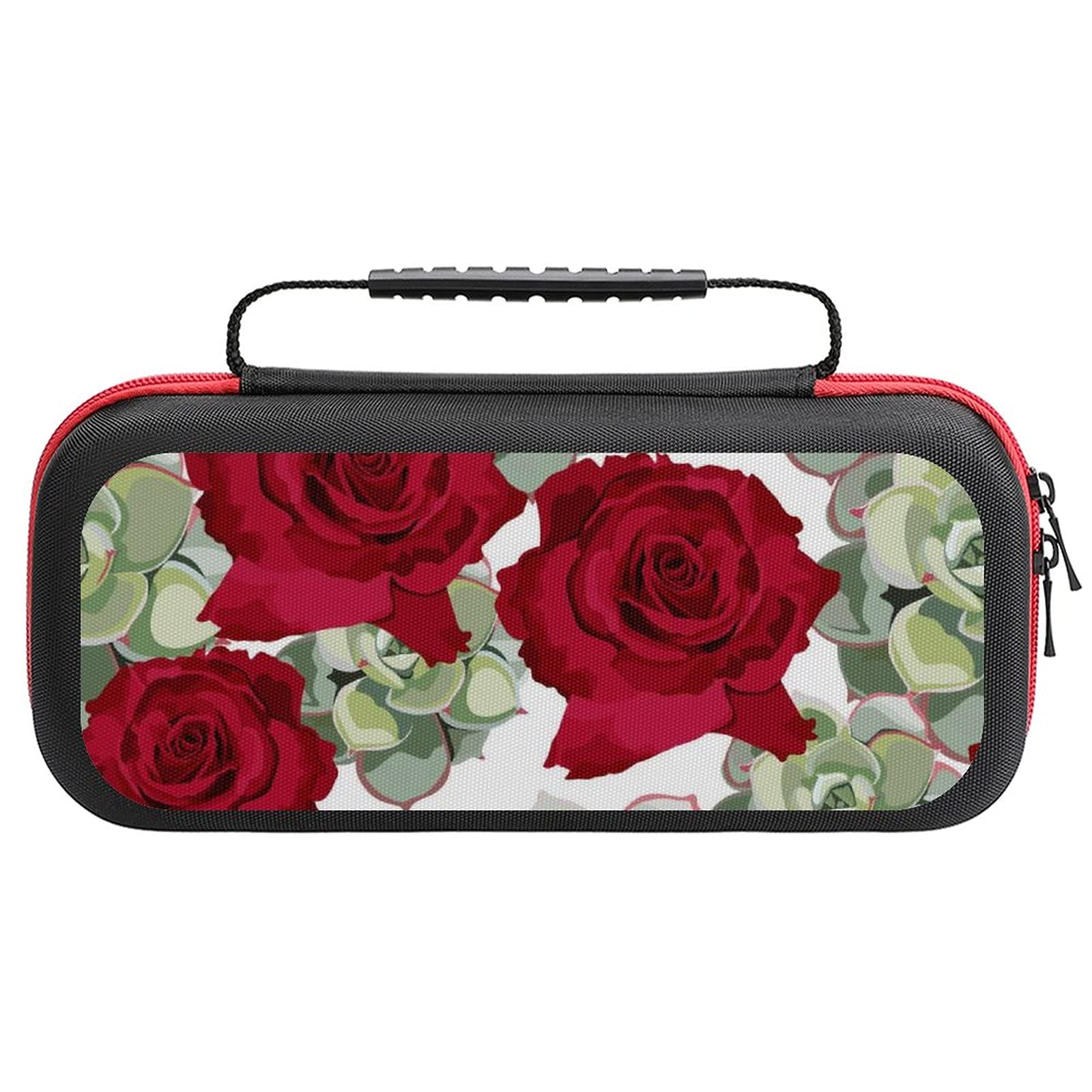 Succulents & Red Roses Printed Travel Case for Nintendo Switch Lite - Portable Storage Bag for Console & Accessories | Perfect for Gaming On-The-Go & Travel Protection