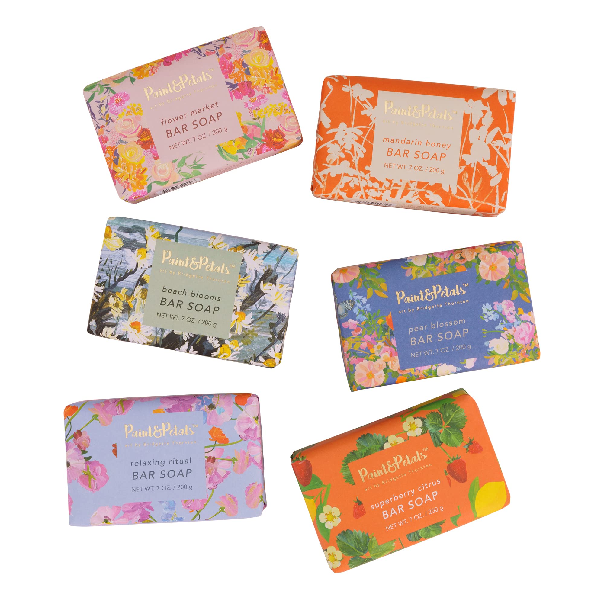 PAINT & PETALS Scented Bar Soap Gift Set - 6 Fragrant Varieties (7oz Each) with 2 Elegant Gift Bags | Perfect for Spa Days, Home Decor & Thoughtful Presents
