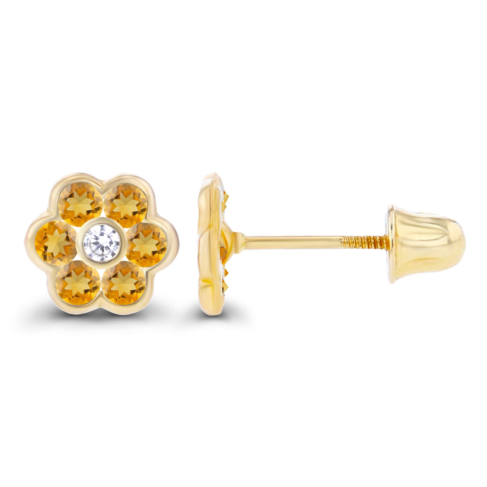 14K Solid Gold 6mm Natural Birthstone Screwback Stud Earrings for Women | 1.75mm Birthstone & 1.25mm White Sapphire Halo | Elegant Gift for Birthday, Anniversary & Special Occasions