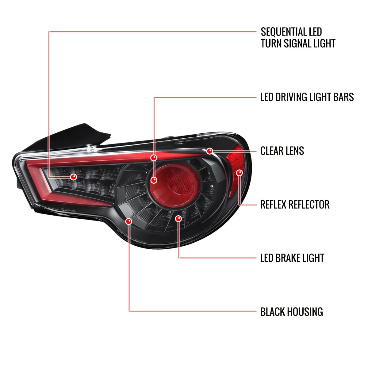 Sequential LED Tail Lights for 2013-2016 Scion FRS & Subaru BRZ - Red Neon Tube Brake Lamps with Turn Signals | Upgrade Your Car's Rear Lighting for Night Driving & Custom Styling