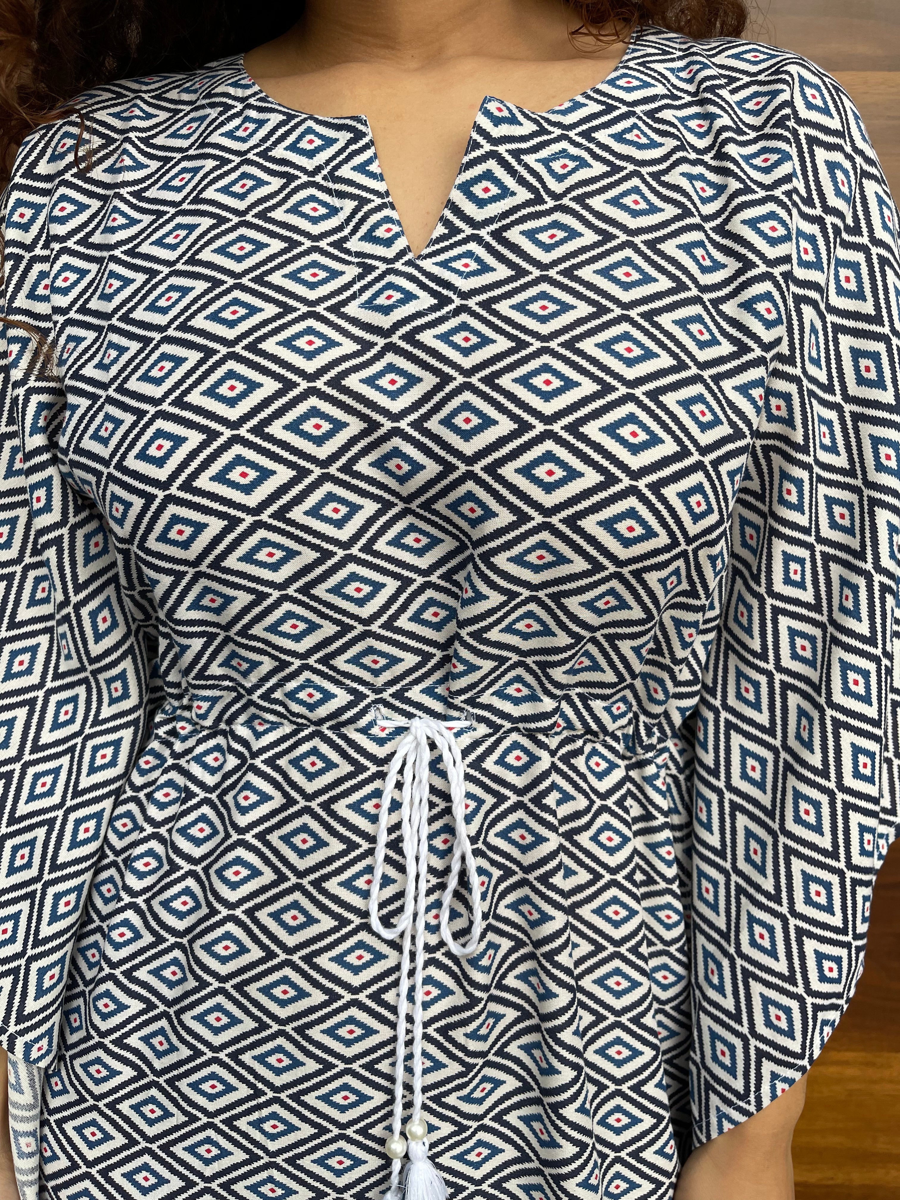 Soft and Comfortable Blue Cotton Kaftan Dress for Women - Perfect for Beach, Lounge, and Summer Vacation Wear