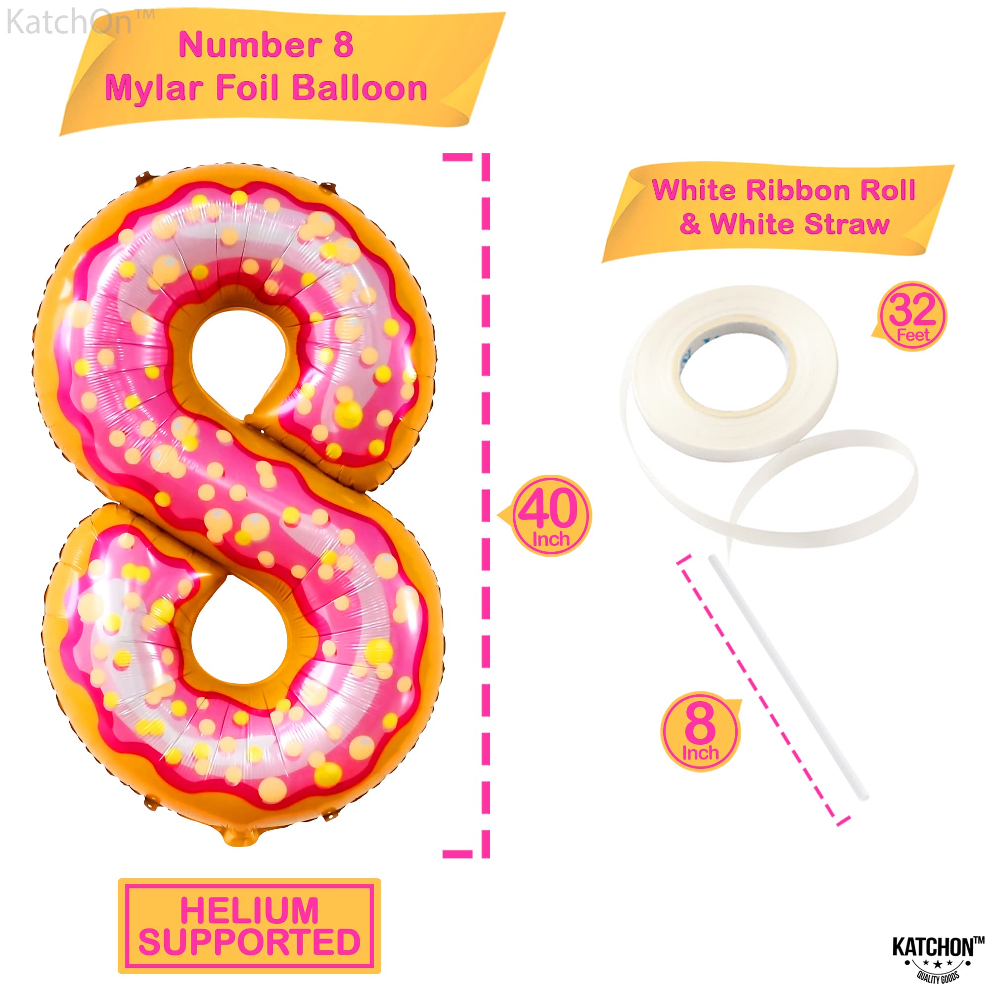 KatchOn Giant Number 8 Donut Balloon - 40 Inch Large Latex Balloons | Birthday Party Decorations for Girls, Baby Showers & Donut Themed Events | Perfect for Wall Backdrops, Photo Booths & Party Centerpieces
