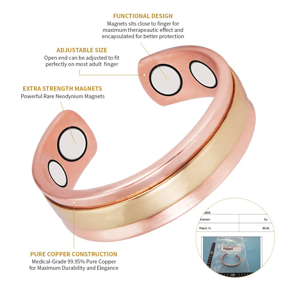 Magnetic Copper Ring Set - 4 Adjustable Rose Gold Magnetic Rings for Men & Women - Arthritis Pain Relief Jewelry - Perfect for Daily Wear, Gifts & Therapy