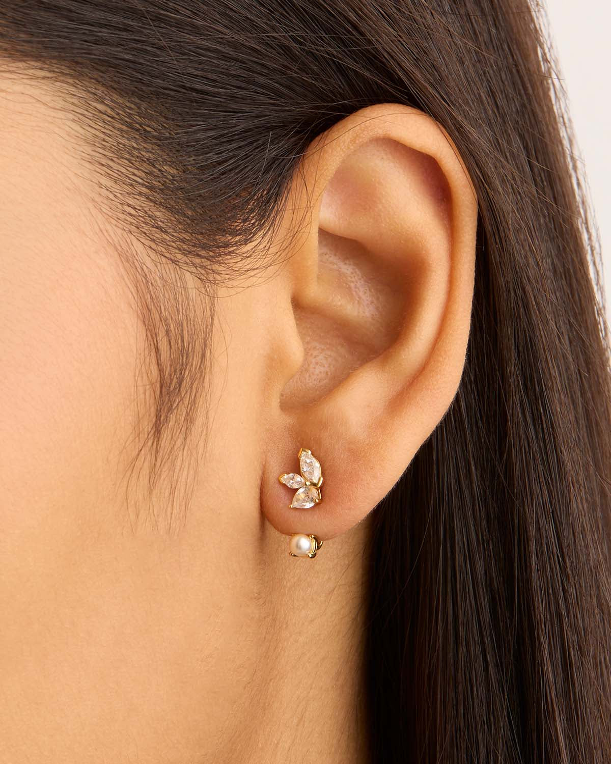 14K Solid Gold Lab Grown Diamond Ear Jacket - Elegant Floral Design for Women | Perfect for Weddings, Parties & Everyday Luxury Jewelry