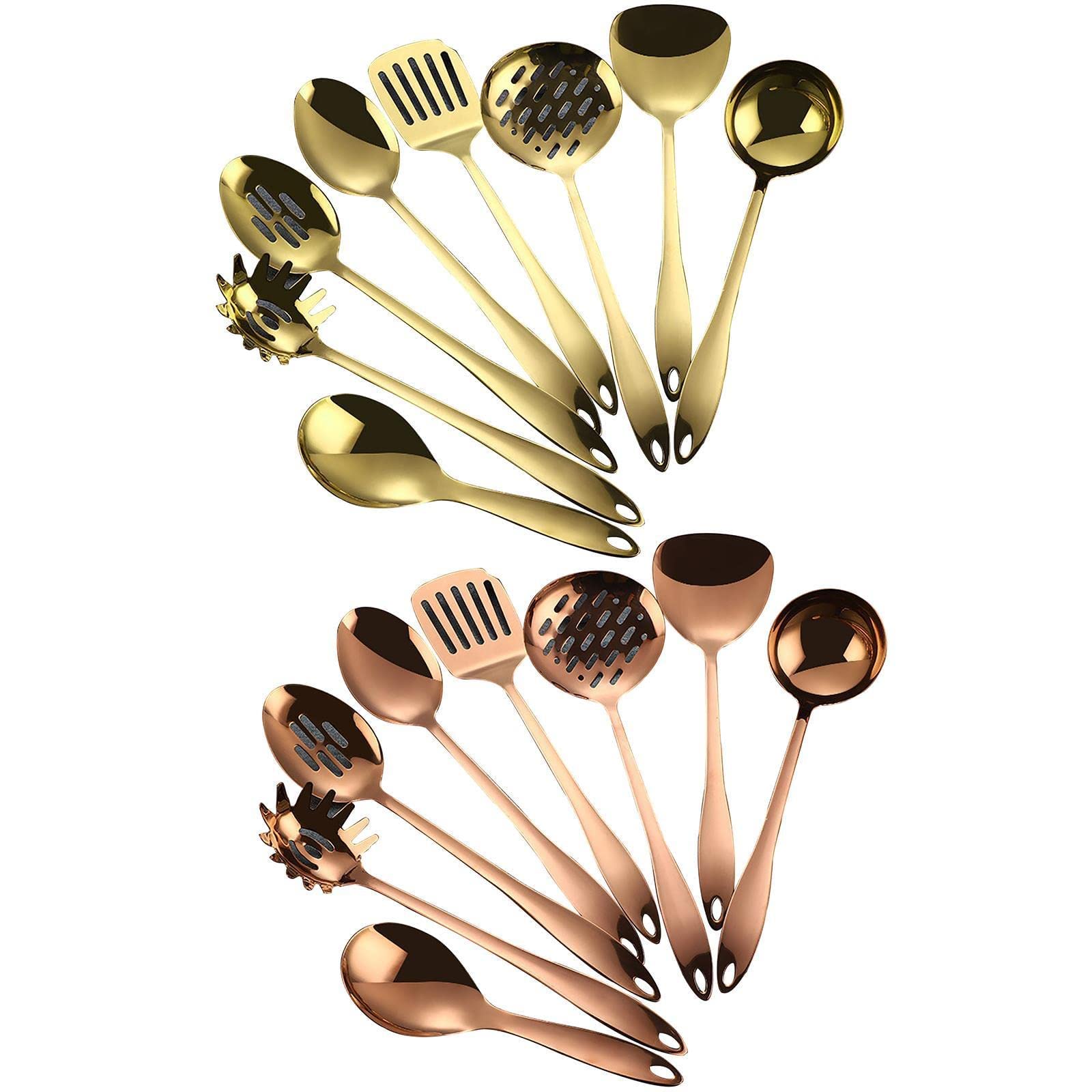 8-Piece Stainless Steel Kitchen Utensil Set - Heat Resistant & Non-Stick Safe Cooking Tools with Golden Finish (Color Mix) - Perfect for Baking, Frying, Sautéing & Everyday Cooking