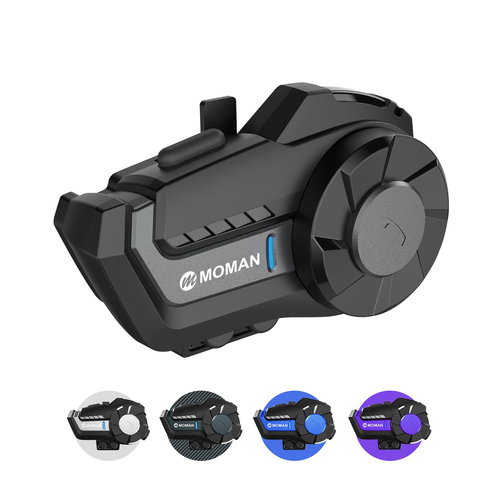 Moman H2 Pro Motorcycle Bluetooth Intercom Headset - Wireless 5.1 Communication System with DSP & CVC Noise Cancellation, AI Voice Assistant, Music Sharing (1 Pack, Black) - Perfect for Group Riding, Touring & Urban Commuting