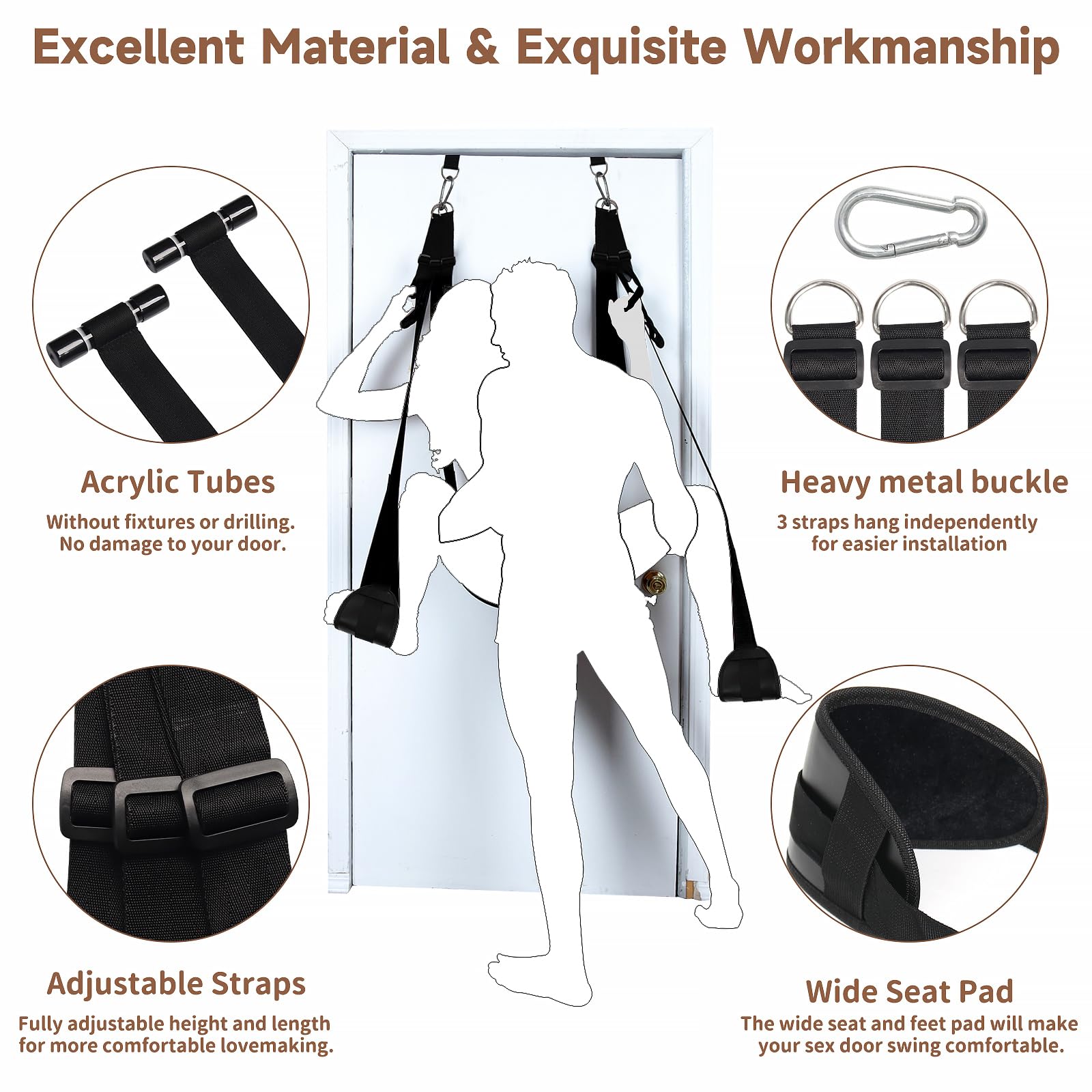 BDSM Door Sex Swing with Seat - Adjustable Leather Bondage Swing for Couples, Supports 300lbs - Perfect for Bedroom, Spice Up Your Love Life & Kinky Adult Play
