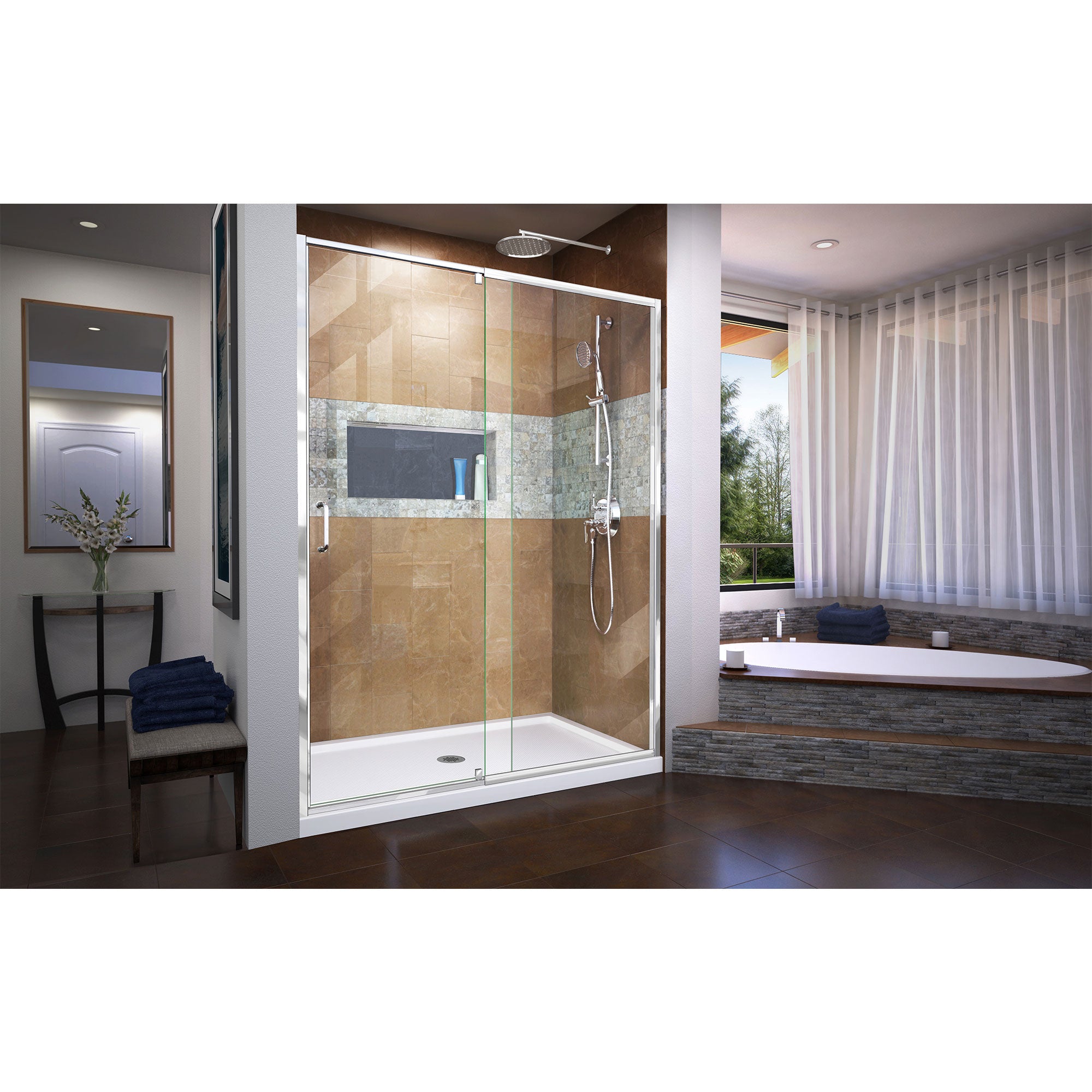 DreamLine Flex 30x60x74.75 Inch Semi-Frameless Pivot Shower Door with SlimLine Base Kit - Modern Bathroom Upgrade for Small Spaces, Easy Installation, Leak-Proof Design - Perfect for Home Renovation & Apartment Bathrooms