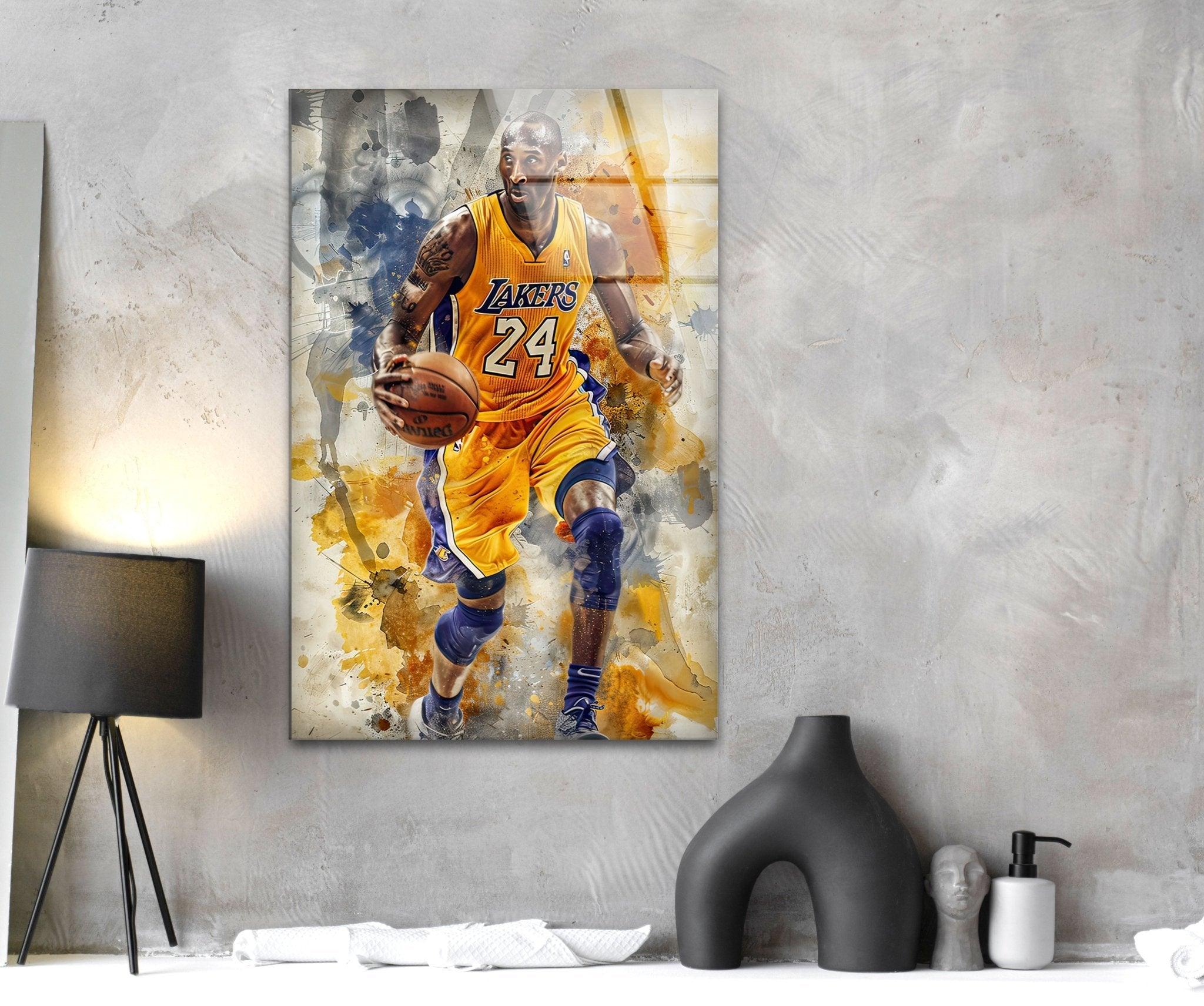 Kobe Bryant Basketball Wall Art - Stained Glass Tribute for Lakers Fans - Perfect for Home, Office, and Sports Memorabilia Collections