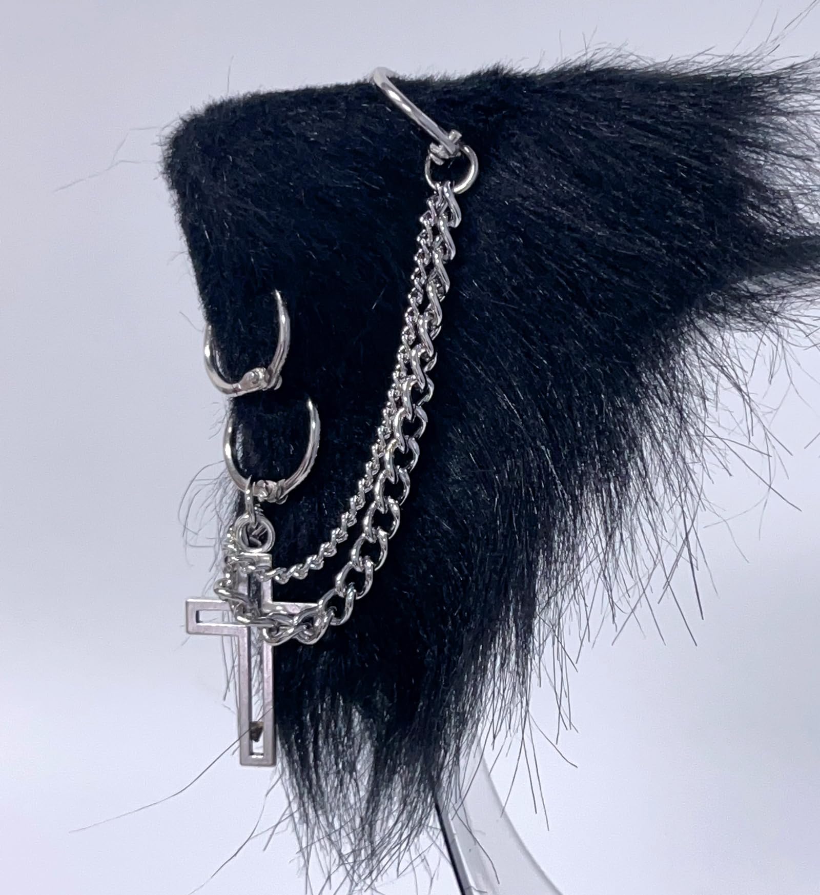 Gothic Punk Cat Ears Headband - Black Cross Cat Ear Hair Clips for Women | Perfect for Halloween Costumes, Cosplay, Gothic Fashion & Punk Parties