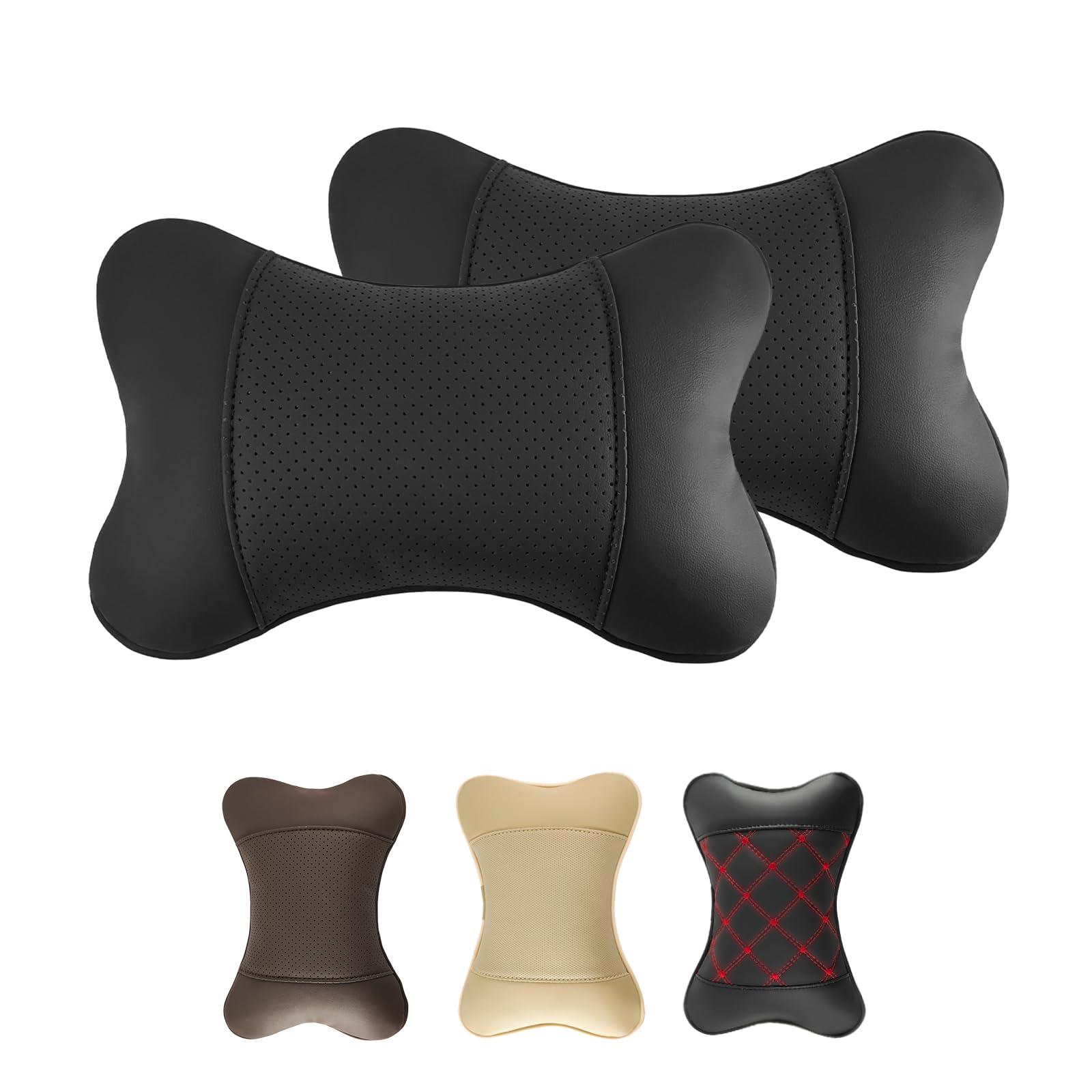 2 Pack Car Neck Pillow - PU Leather Automotive Headrest Pillow for Neck Pain Relief - Universal Car Travel Pillow (Black) - Perfect for Long Road Trips & Commuting Comfort