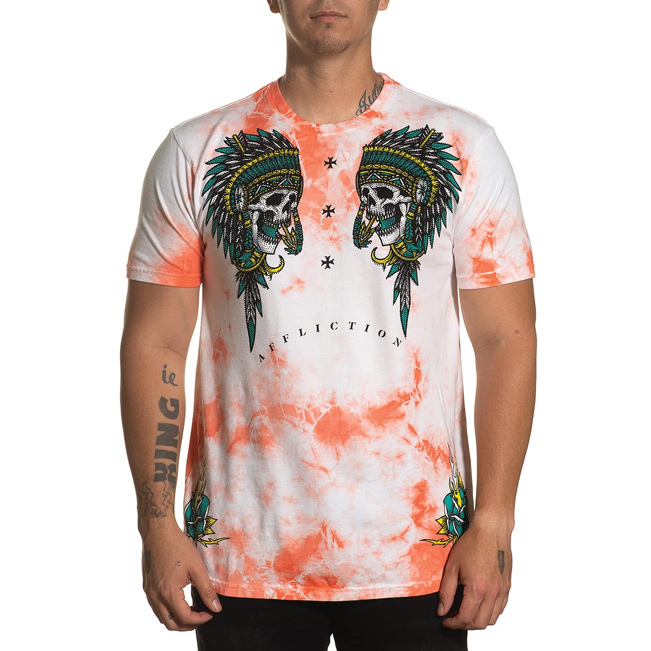 Affliction Black Label Men's Graphic T-Shirt with Skull, Heart & Tiger Design - Stylish Streetwear for Casual Outfits & Rock Concerts
