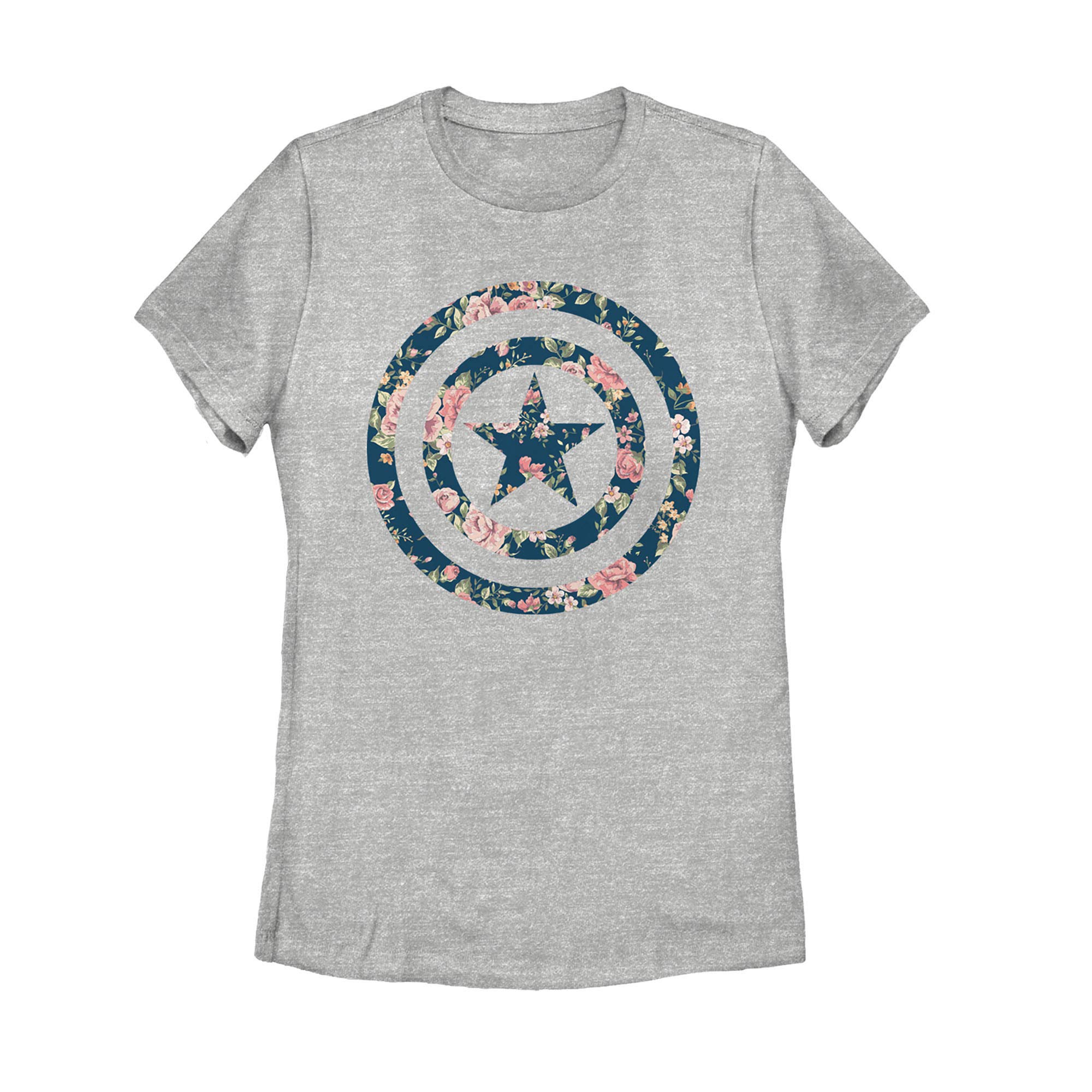 Marvel Women's Captain America Floral Print T-Shirt - Superhero Graphic Tee for Women - Casual & Cosplay Outfit for Comic Fans & Avengers Lovers