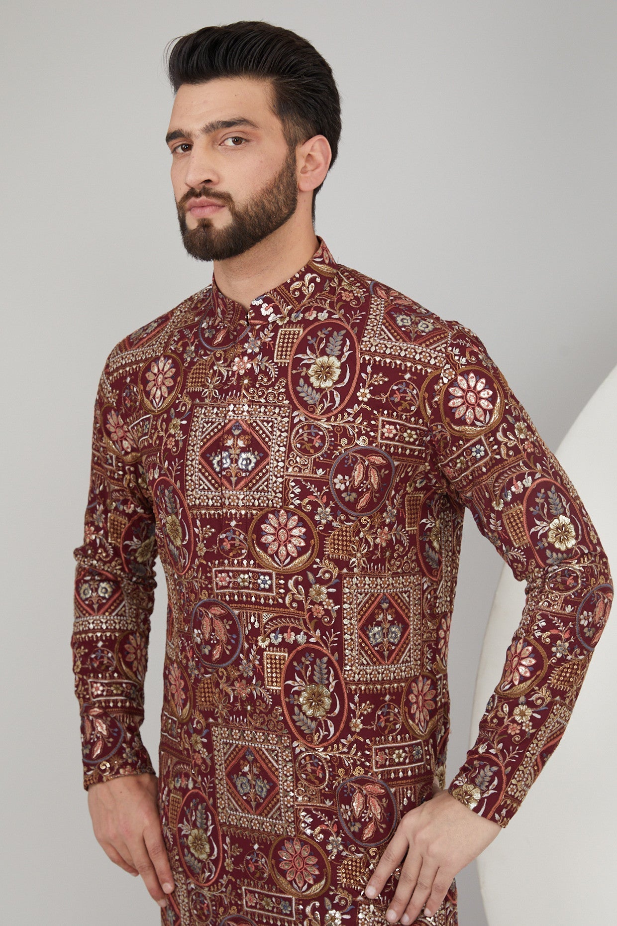 Elegant Maroon Georgette Floral Embroidered Kurta for Women - Perfect for Festivals, Weddings & Special Occasions