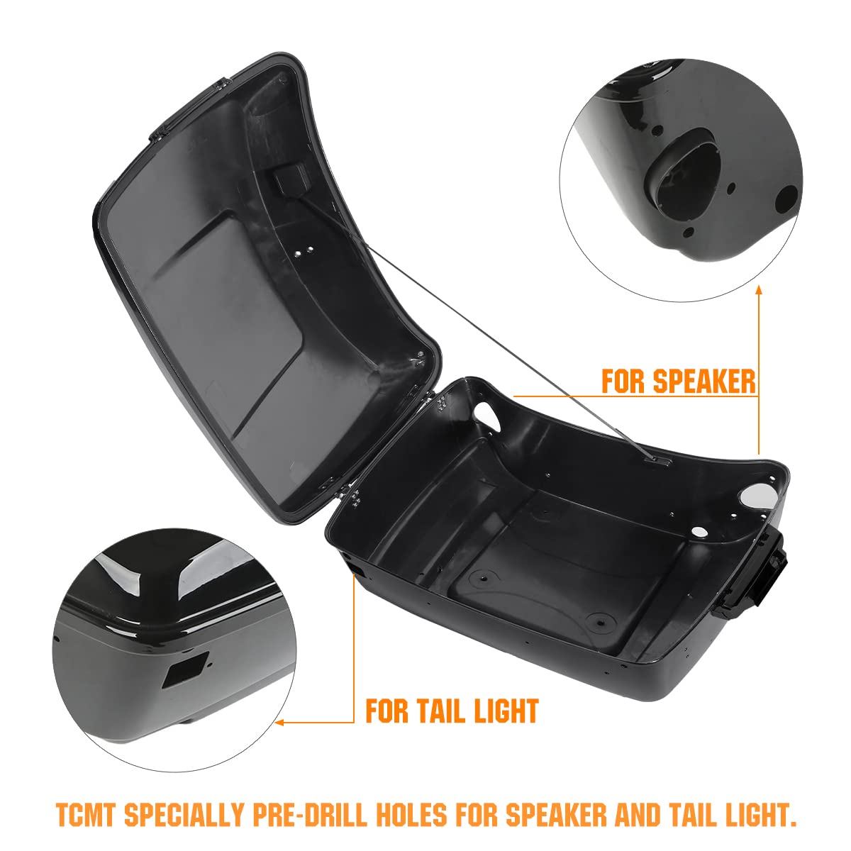 TCMT King Pack Black Luggage Rack with Trunk Backrest & Taillight for Harley Touring Models 2014-2023 - Enhance Your Ride with Rear Speakers for Road King, Road Glide, Street Glide & Electra Glide - Perfect for Long-Distance Touring and Custom Upgrades