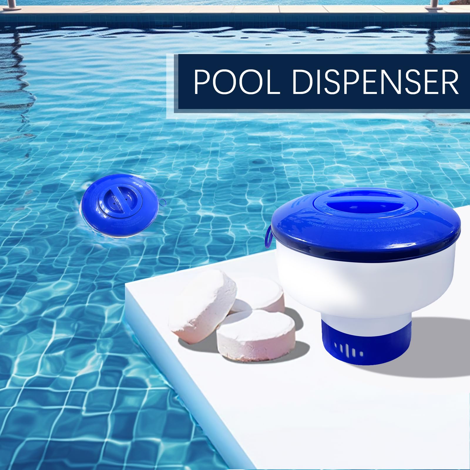 BOTINDO Pool Chemical Dispenser - Floating Chlorine Tablet Holder for Bromine, Adjustable Flow Vents, Fits 3 Inch Tablets, Indoor & Outdoor Swimming Pool, Spa, Hot Tub Floater
